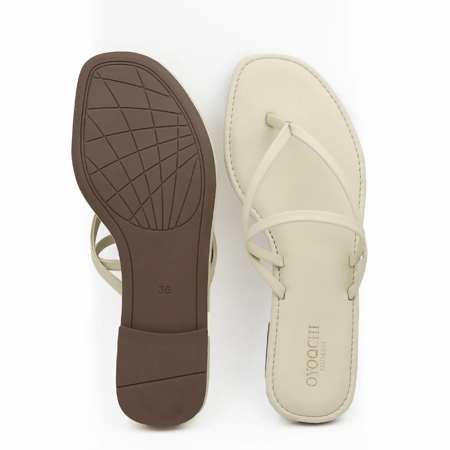 Oyoqchi lisacwomen's beige flat sandals, top and sole view