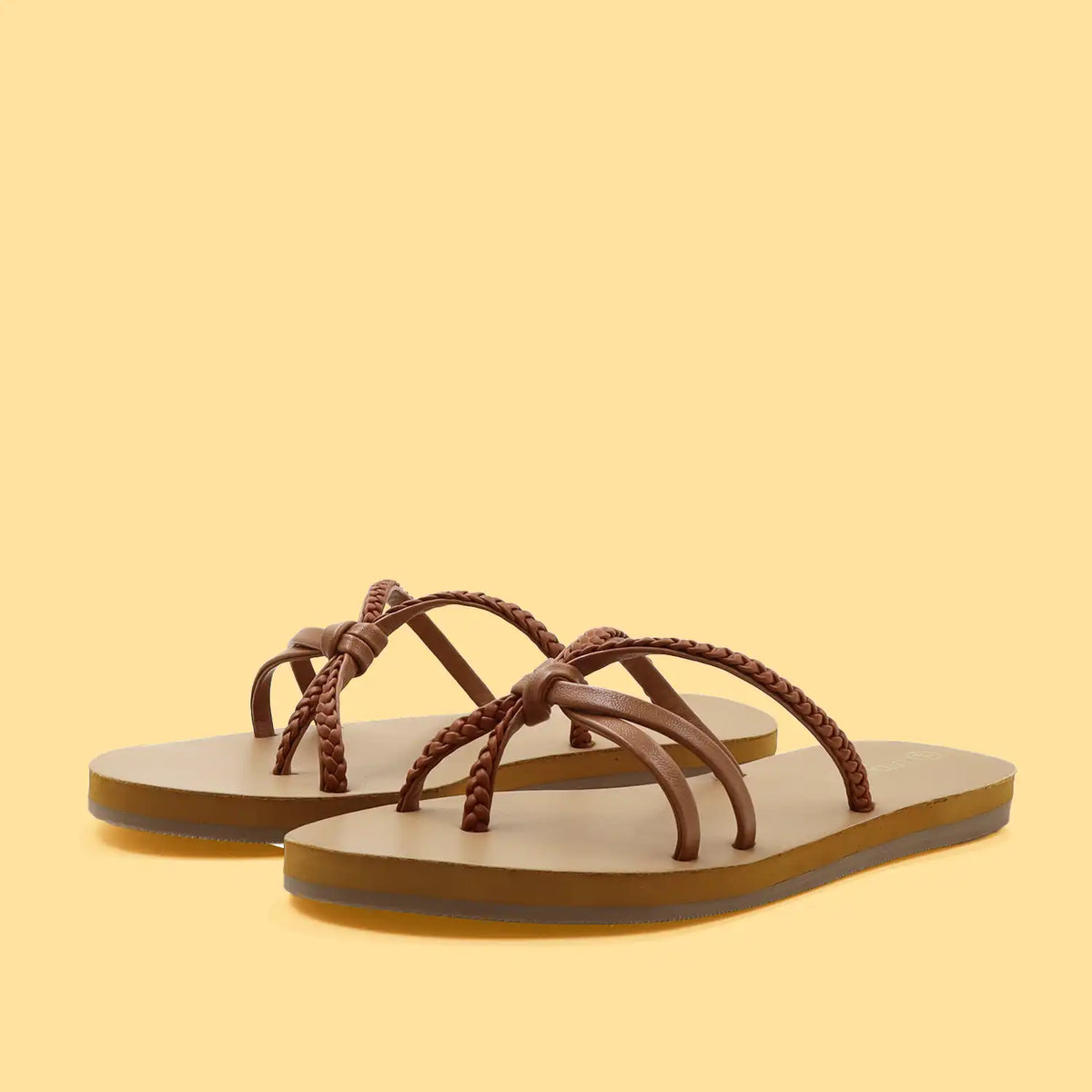 Oyoqchi women's flats sandals tan, pair view