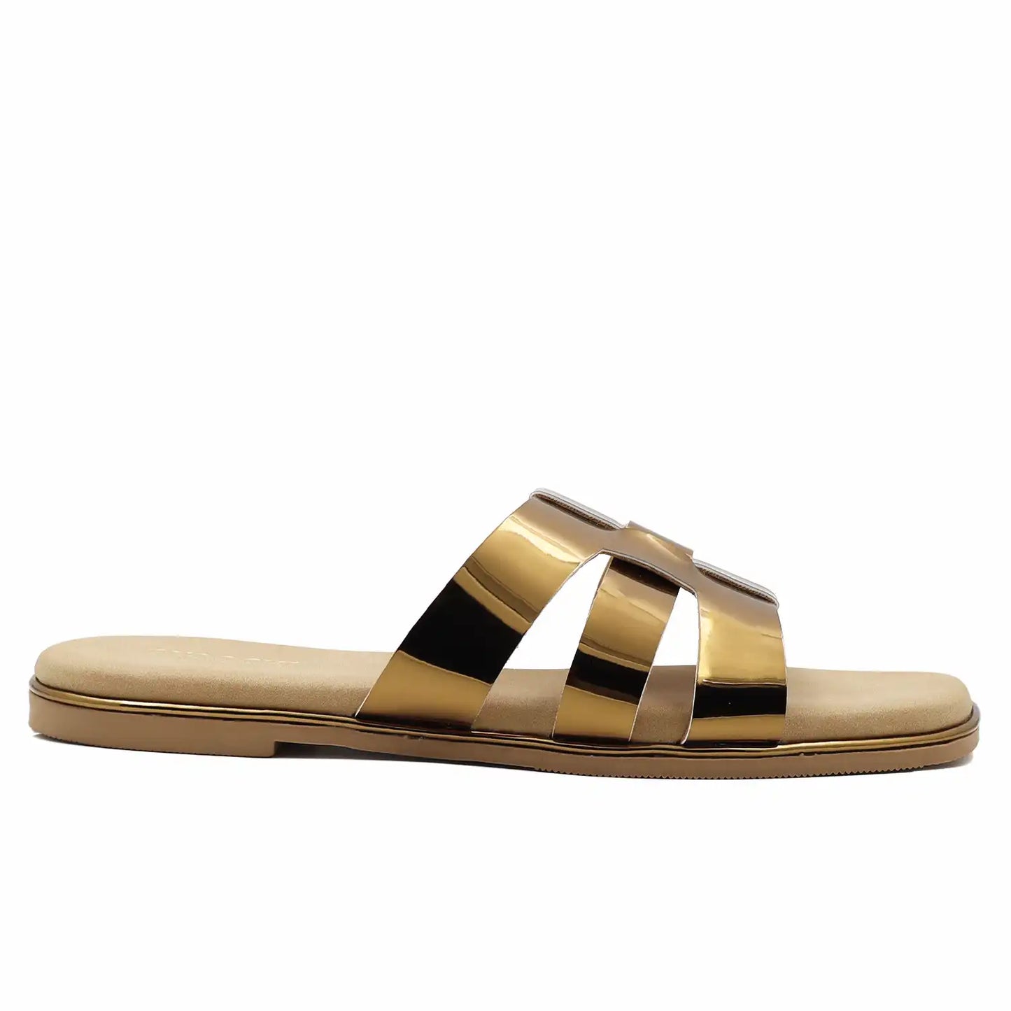 Women's antique flat sandal side profile view