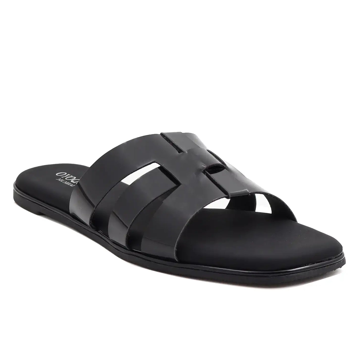 Black flat sandals with multiple straps side view