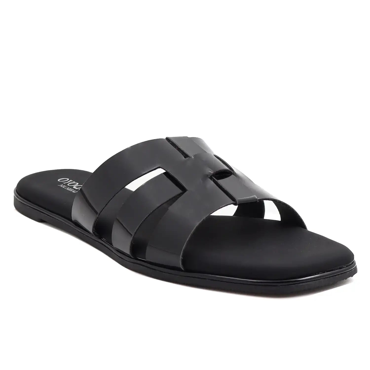 Black flat sandals with multiple straps side view
