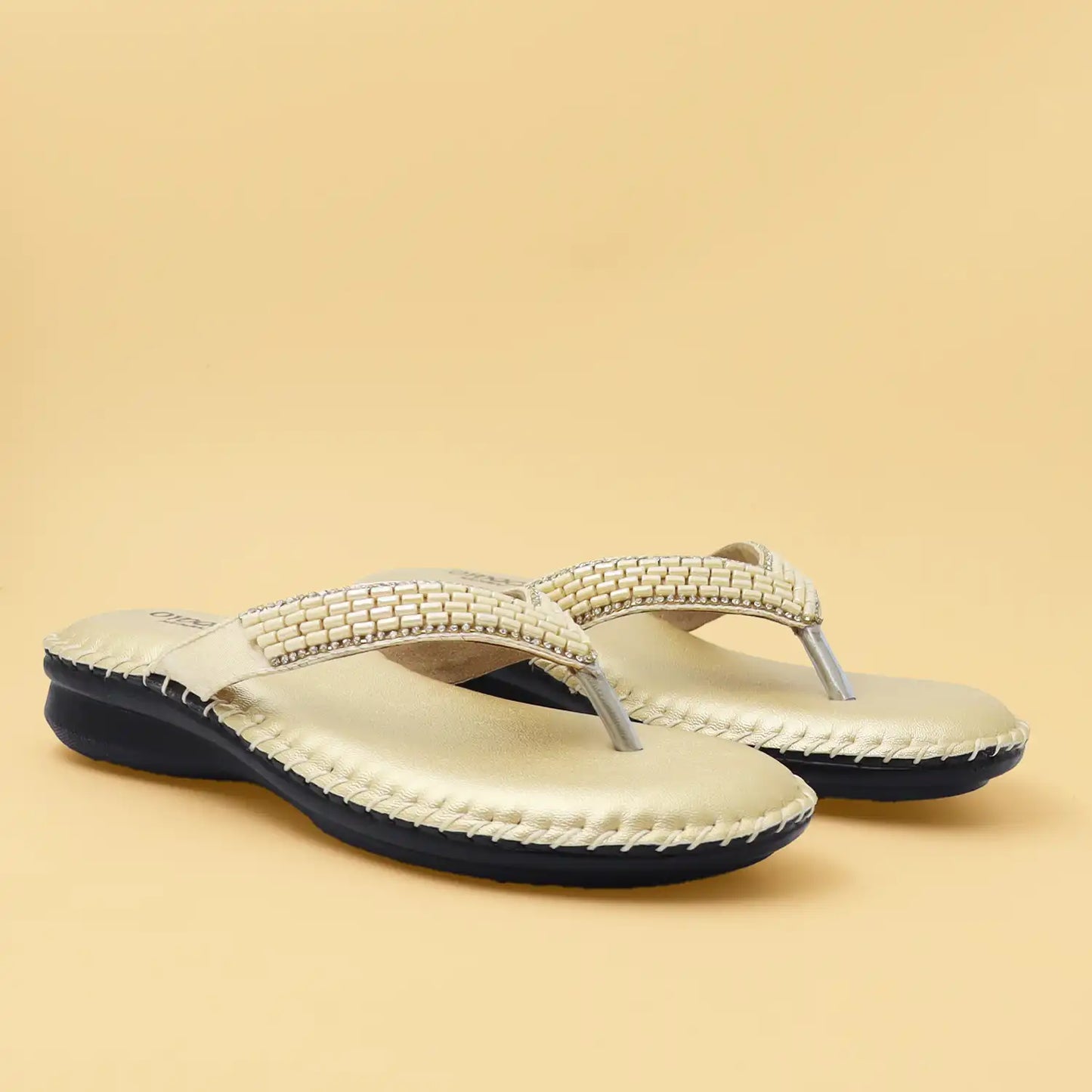 Oyoqchi Comfort One women's comfortable gold flats with soft cushioned footbed and lightweight anti-slip sole, main image