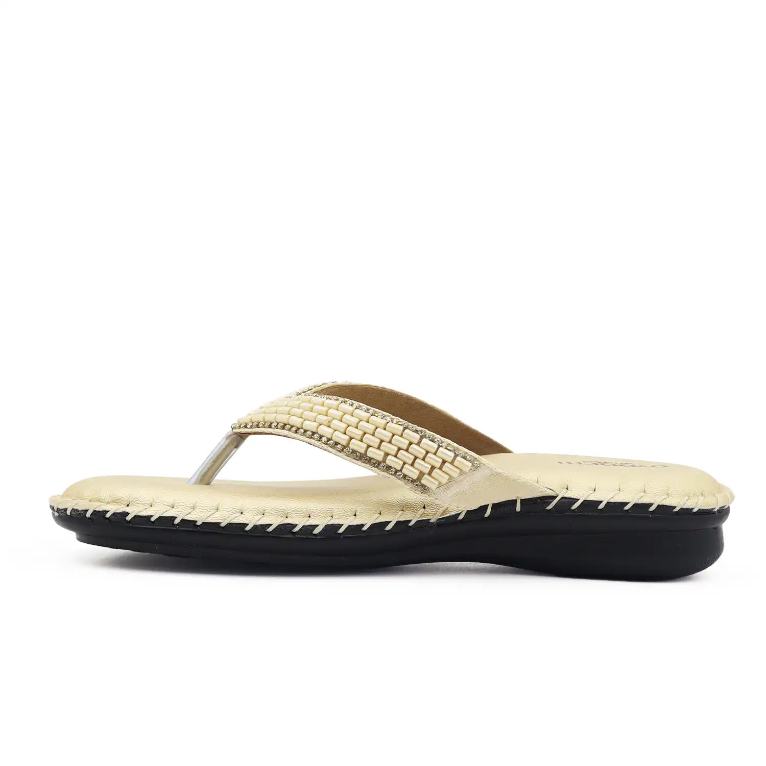Oyoqchi Comfort One women's comfortable gold flats with soft cushioned footbed and lightweight anti-slip sole, side view