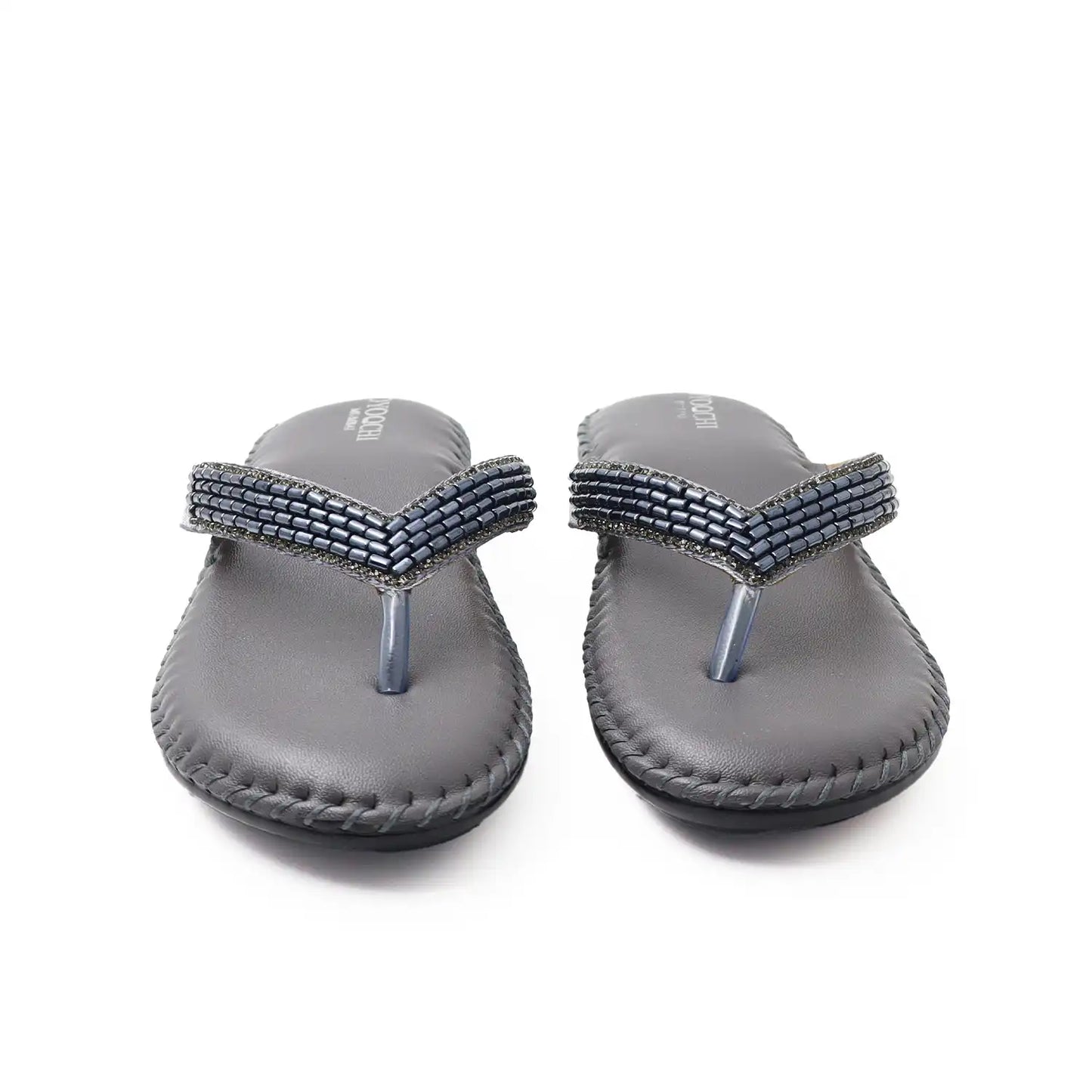 Oyoqchi Comfort One women's comfortable Gray flats with soft cushioned footbed and lightweight anti-slip sole, front view