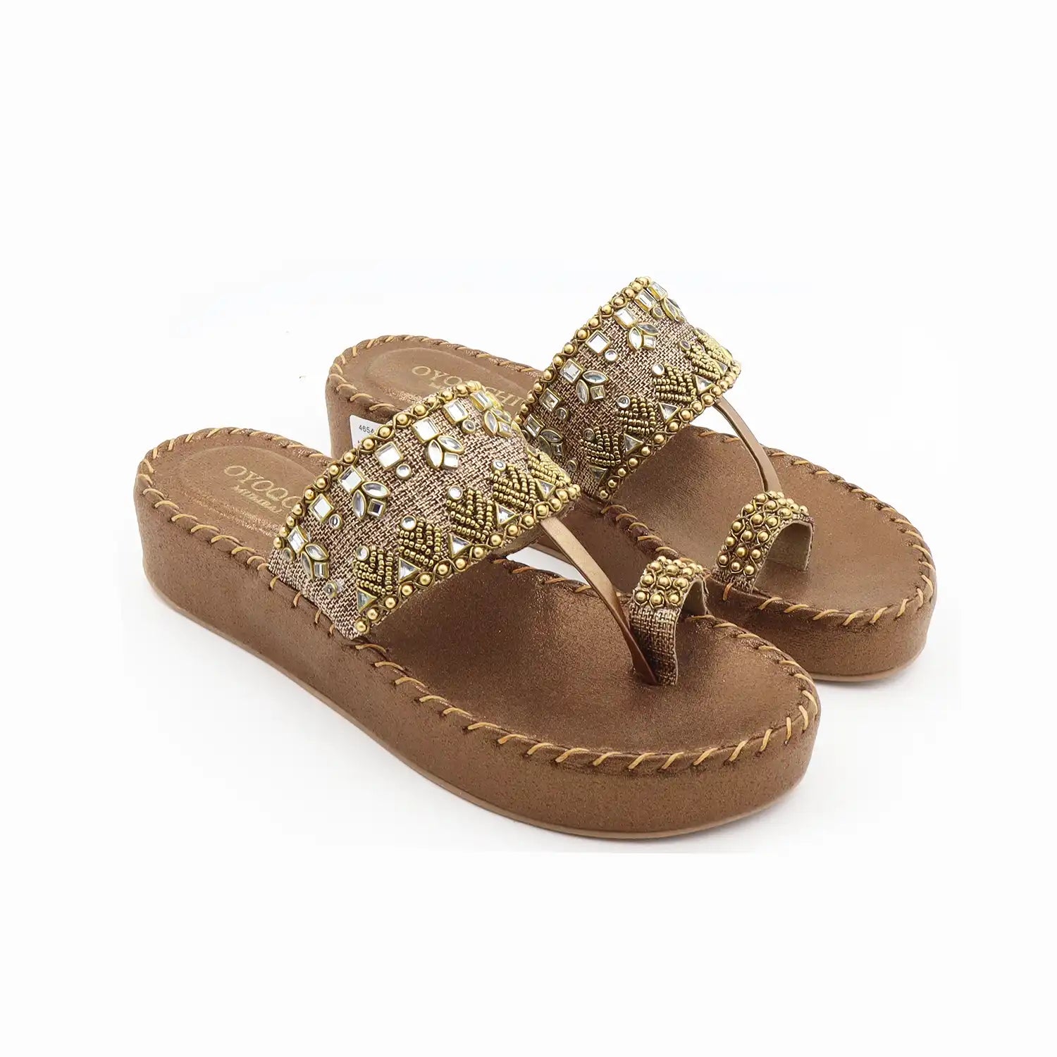 Oyoqchi women's antique ethnic wear platform sandals, angled pair view