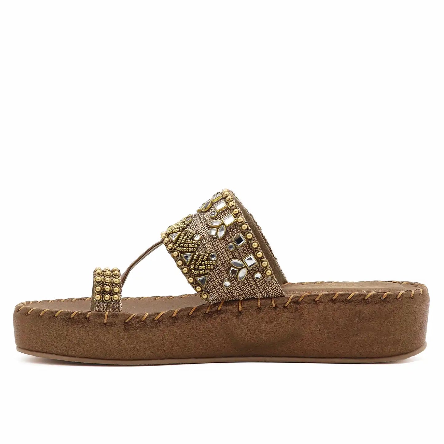 Oyoqchi women's antique ethnic wear platform sandals, side view