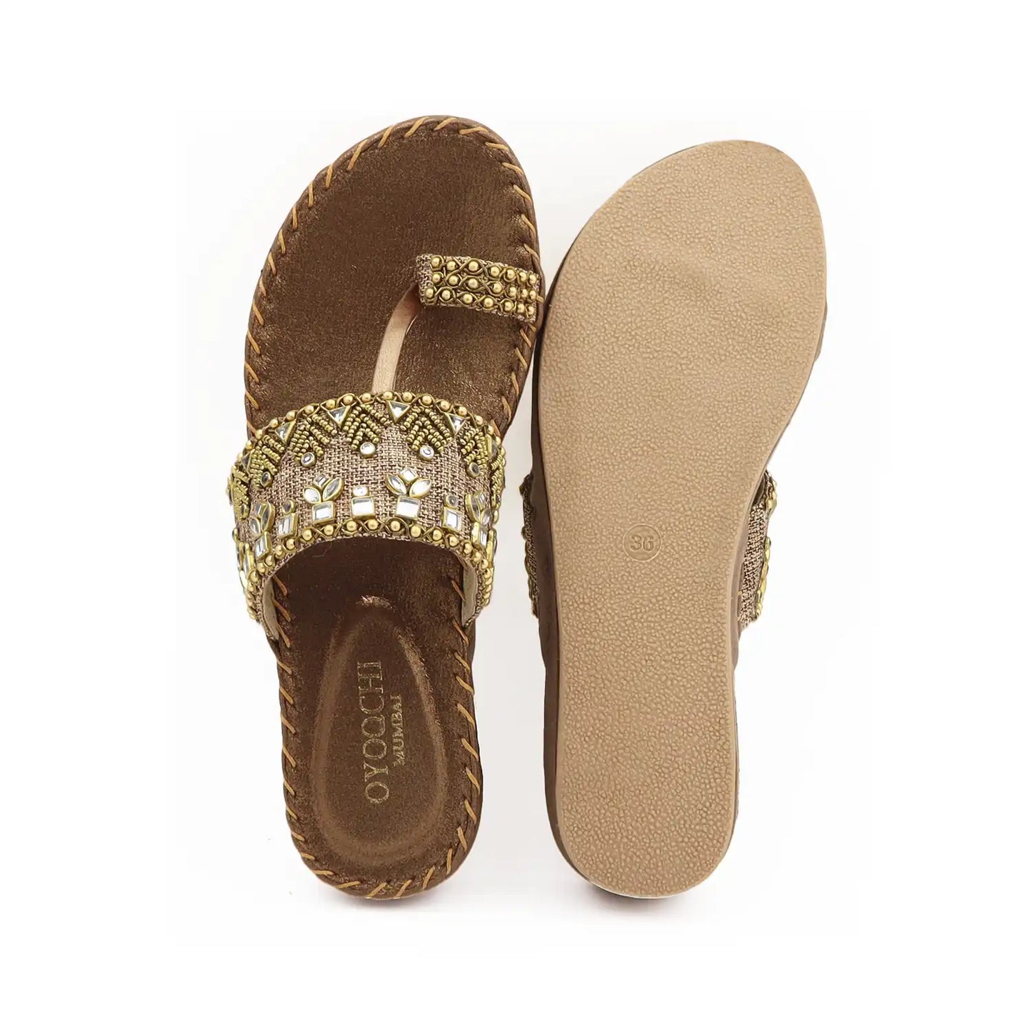 Oyoqchi women's antique ethnic wear platform sandals, top and sole view