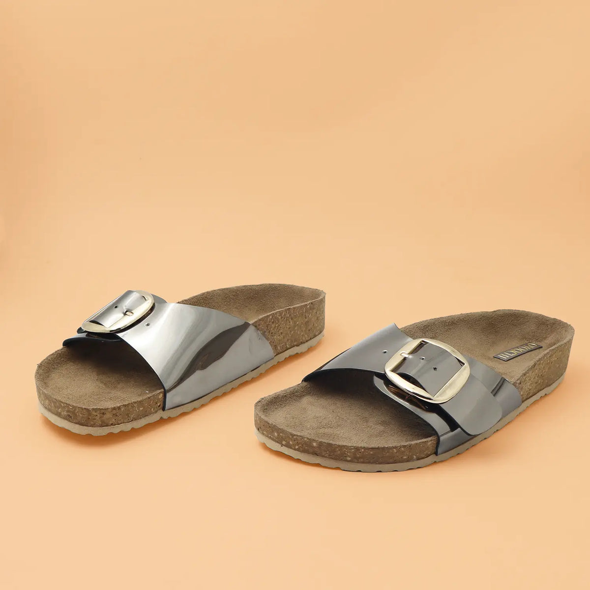 Élan women’s premium metallic buckle sandals in Copper and Grey by OYOQCHI