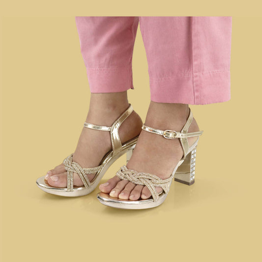Gold ankle strap block heel sandals