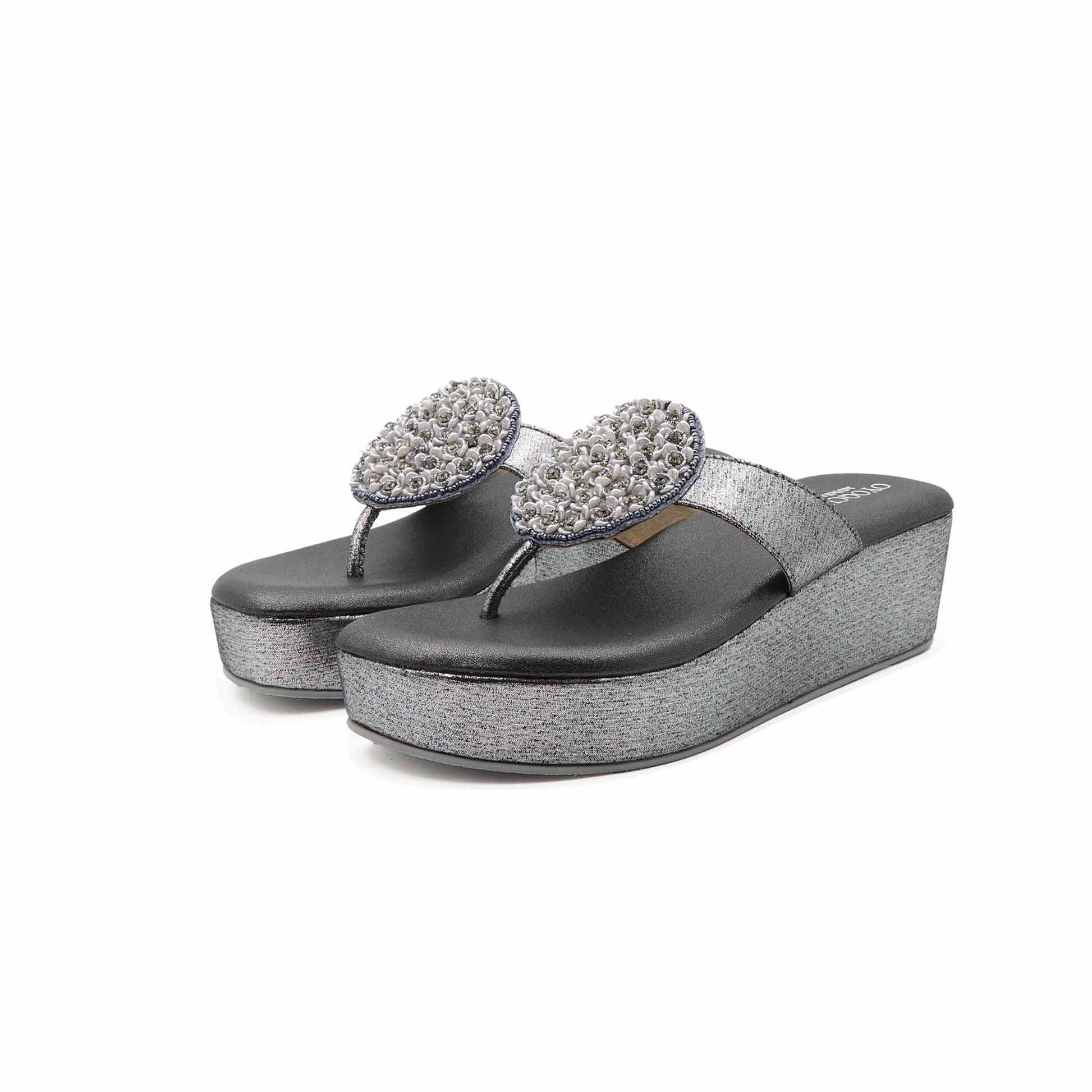 Pair view of gray cushioned heel sandals