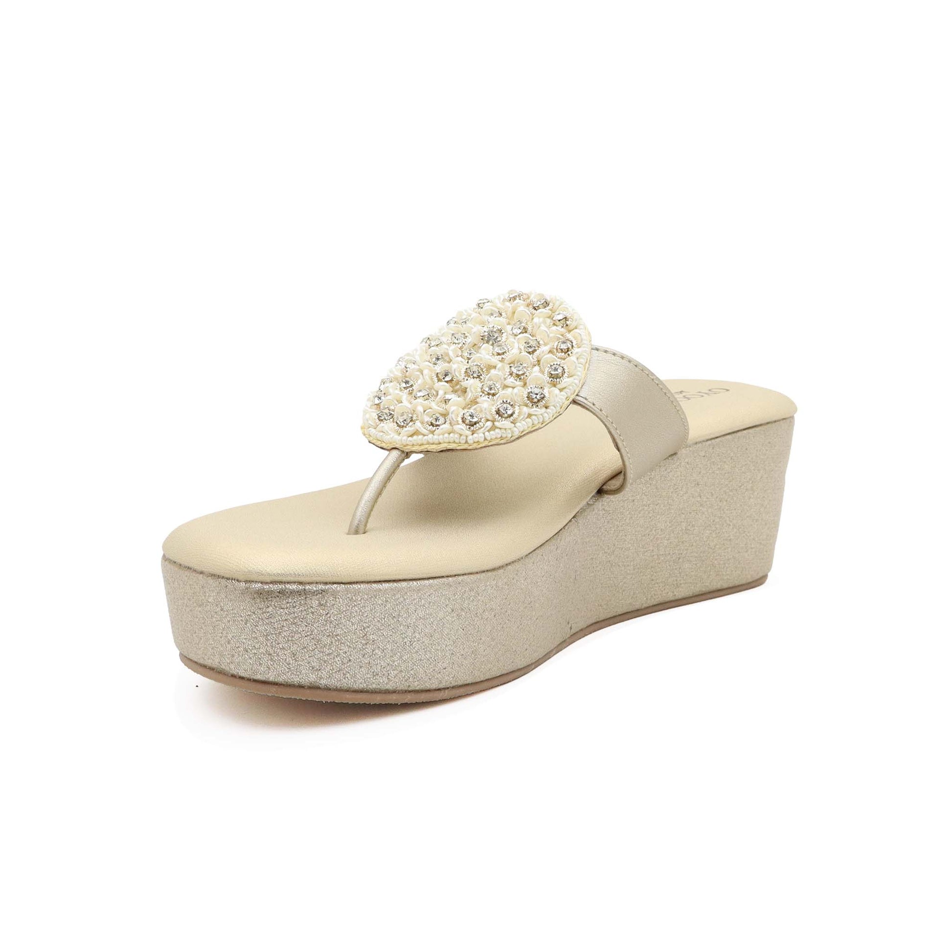 Gold platform heel sandals for women with soft cushioning and anti slip sole