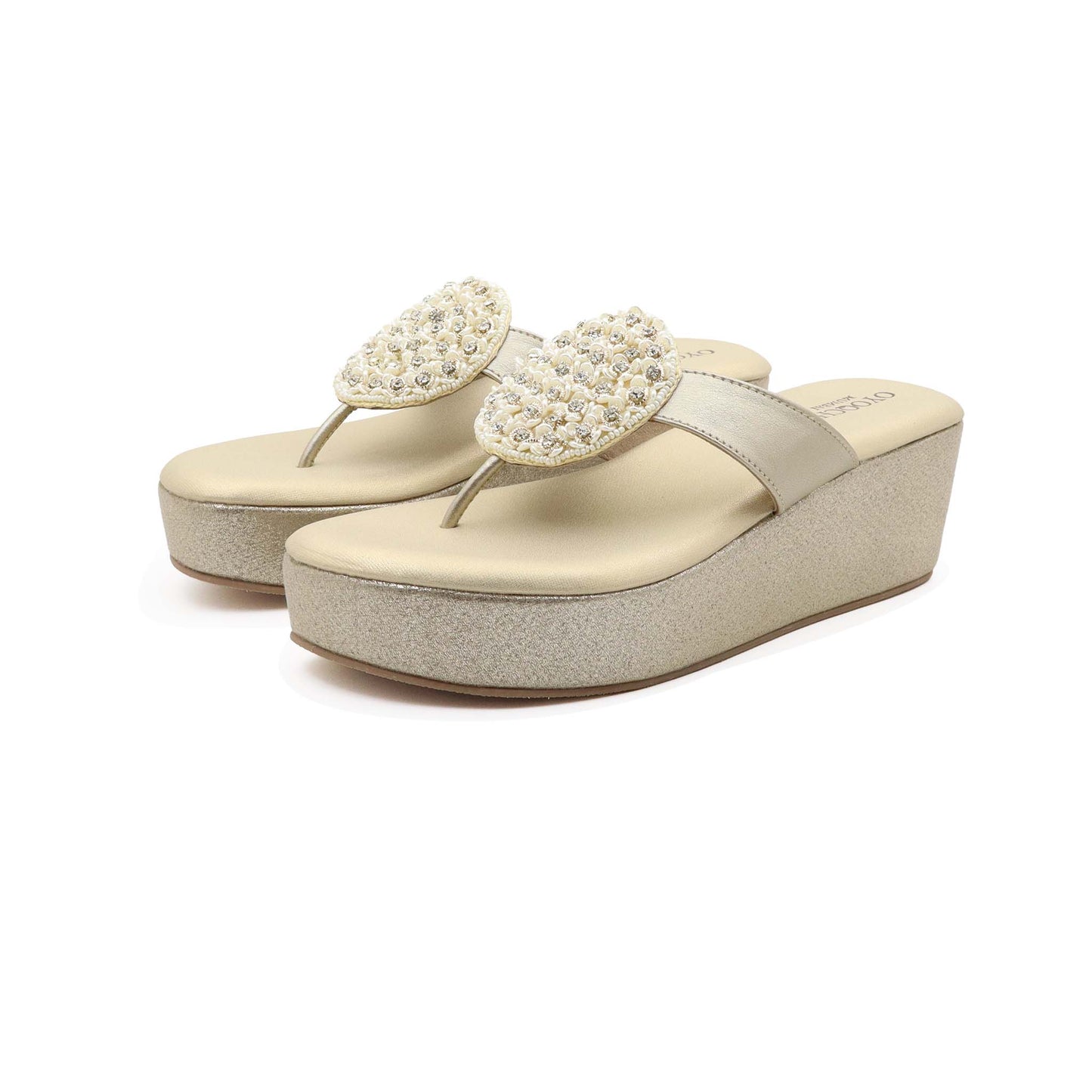 Gold party wear platform sandals for women