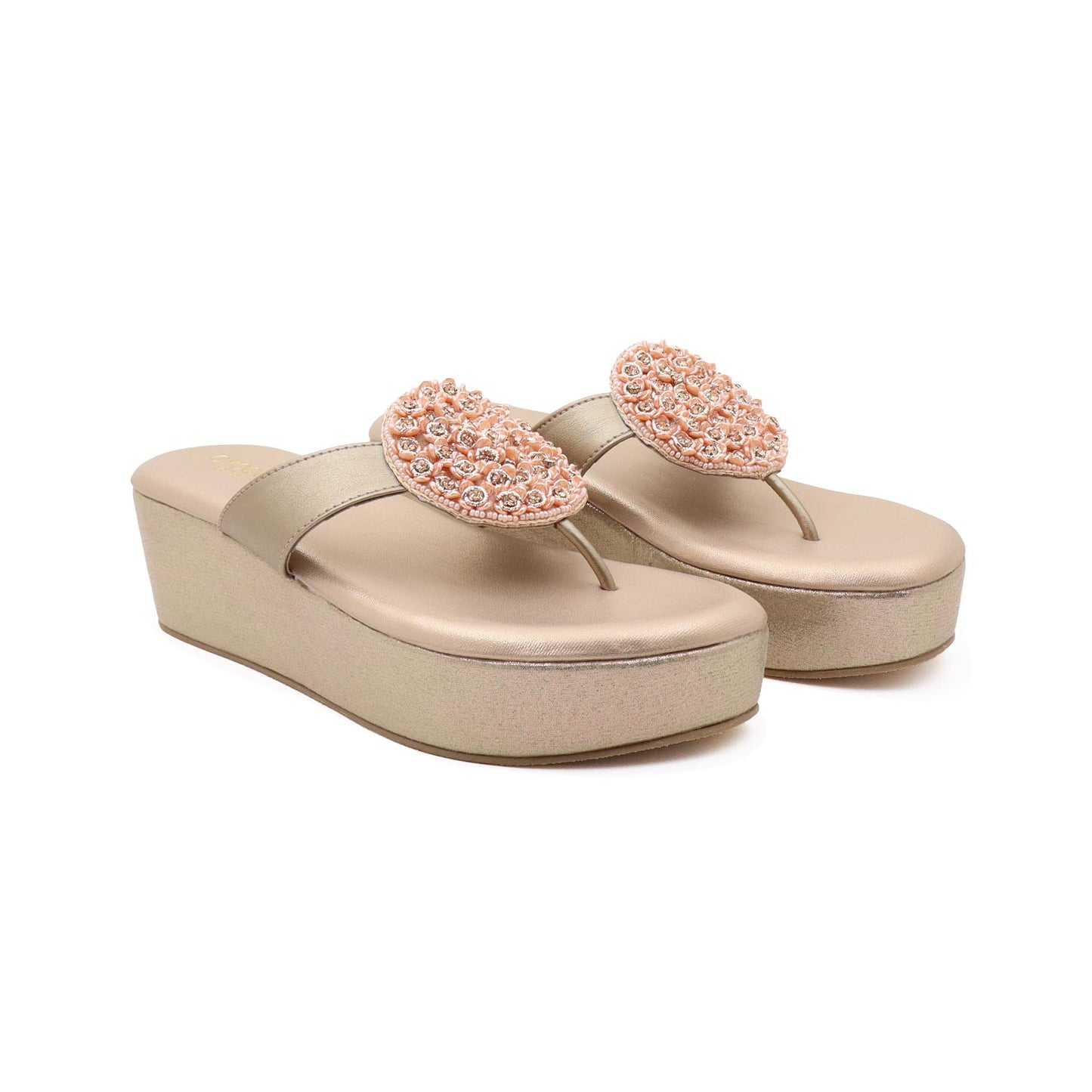 Rose gold platform heel sandals for women with soft cushioning