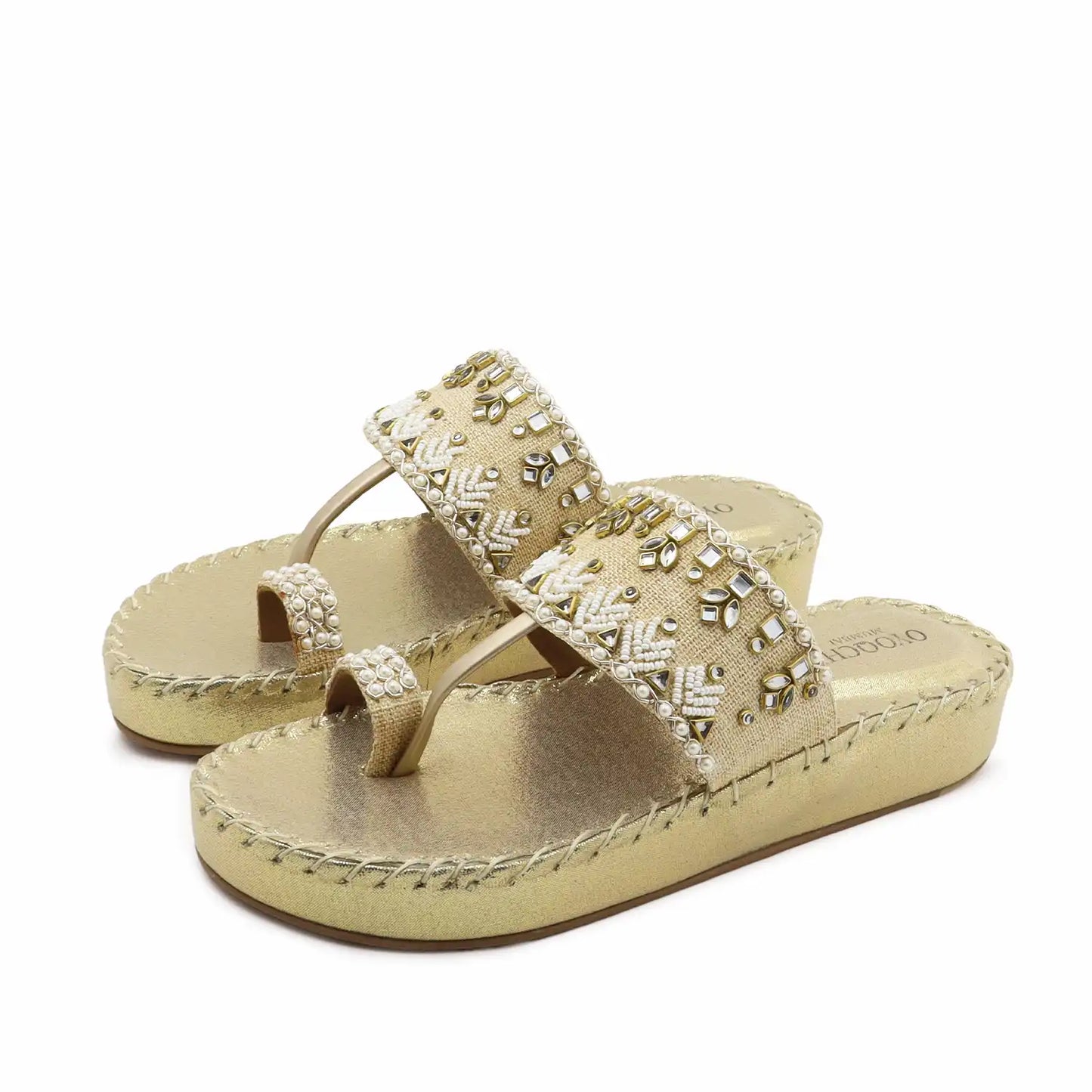 Oyoqchi women's gold ethnic wear platform sandals, pair view