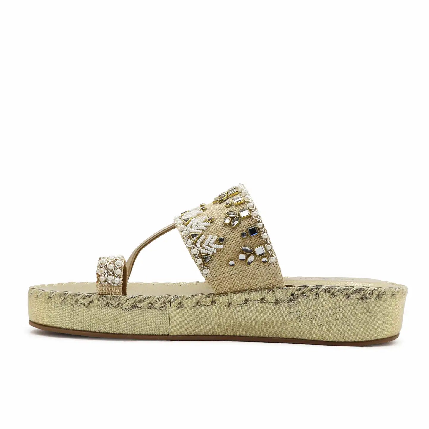 Oyoqchi women's gold ethnic wear platform sandals, side view
