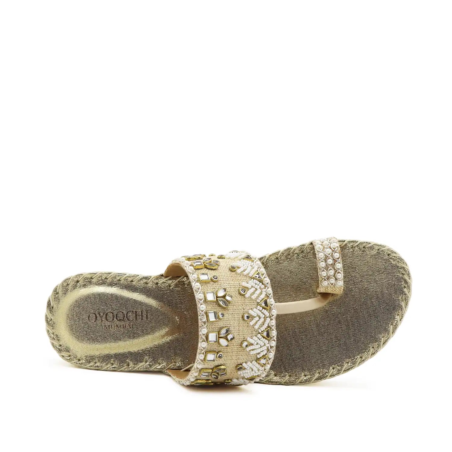 Oyoqchi women's gold ethnic wear platform sandal, top view