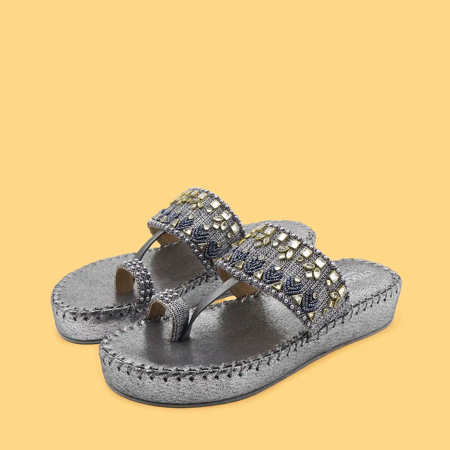 Oyoqchi women's grey ethnic wear platform sandals, pair view