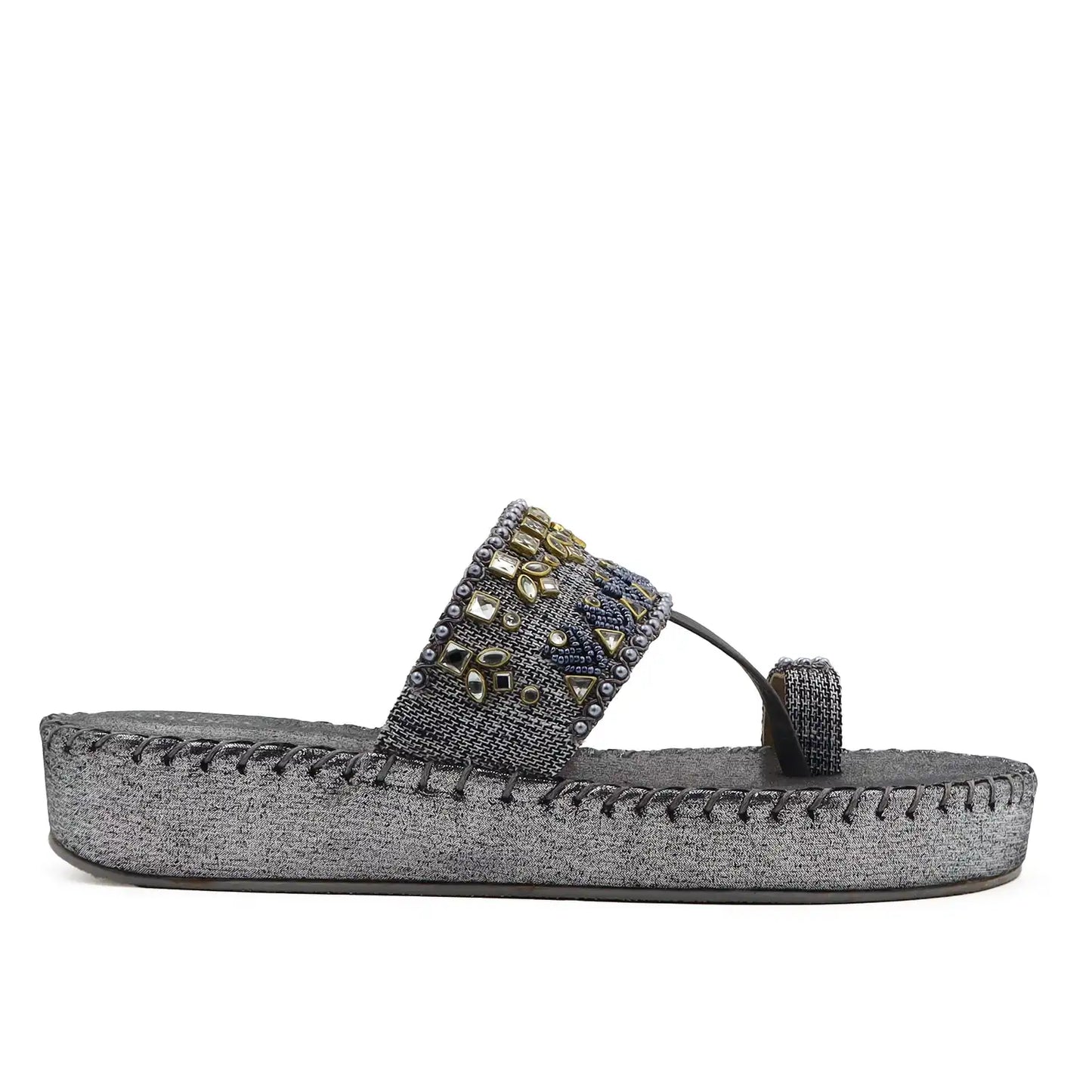 Oyoqchi women's grey ethnic wear platform sandal, side profile view