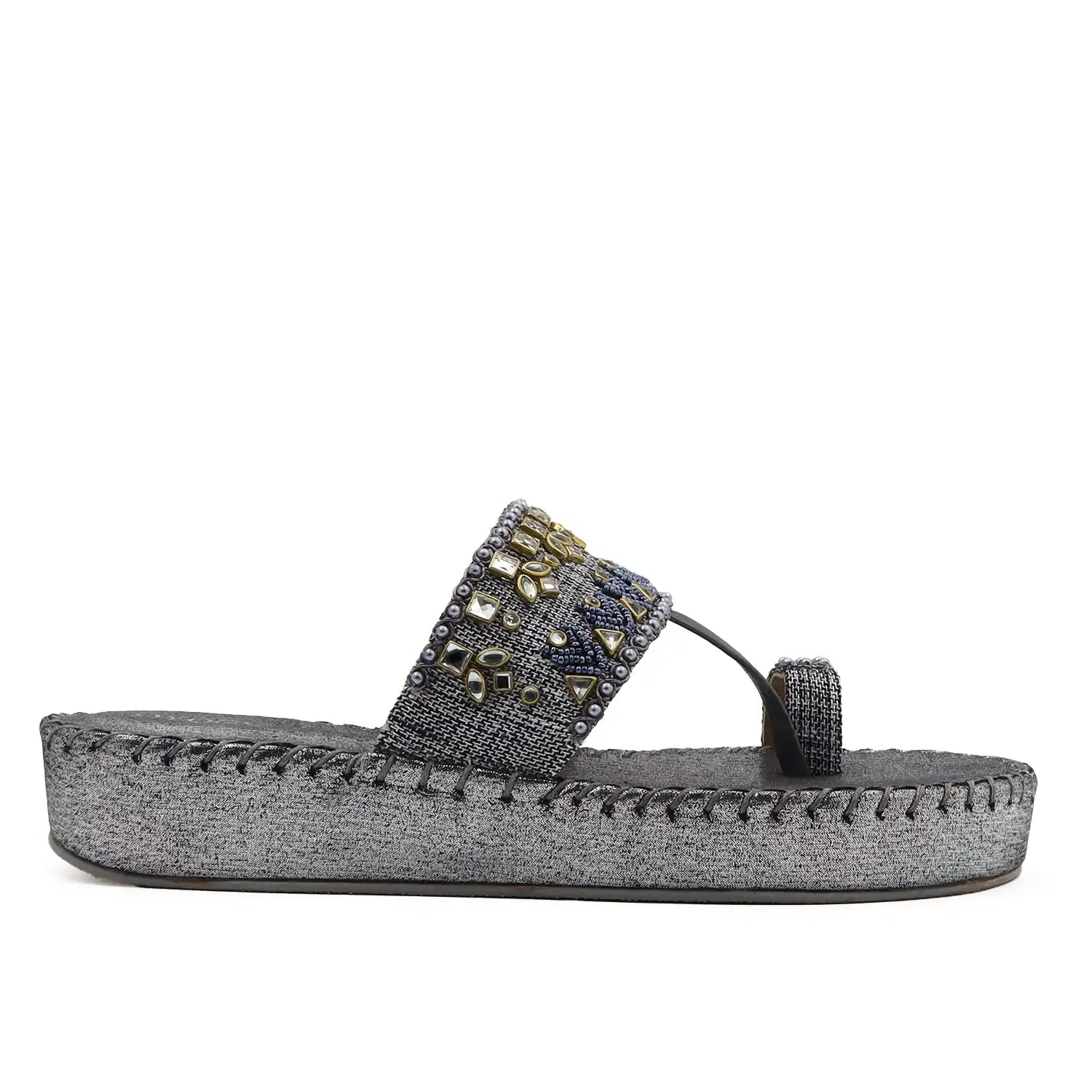 Oyoqchi women's grey ethnic wear platform sandal, side profile view