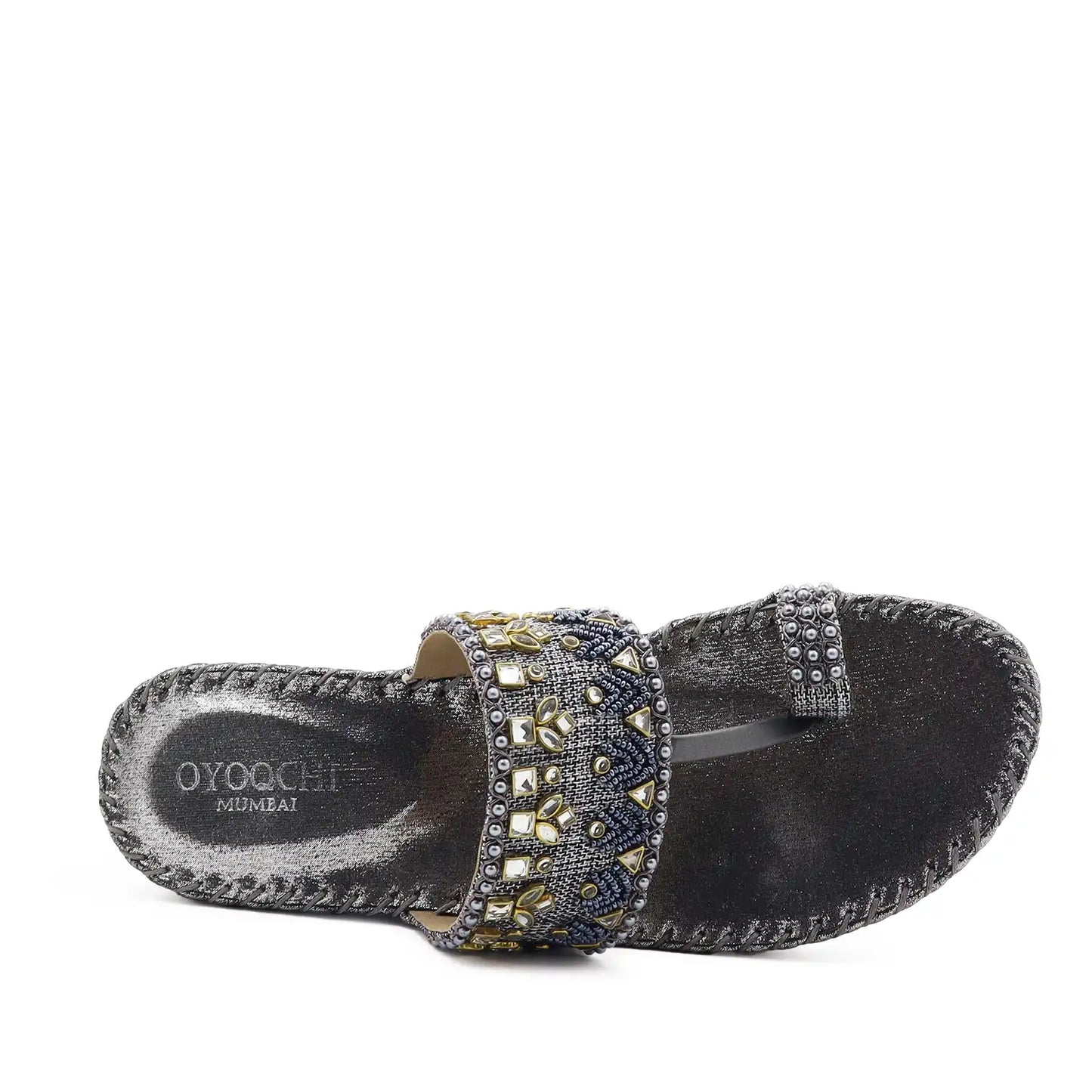 Oyoqchi women's grey ethnic wear platform sandals, top view