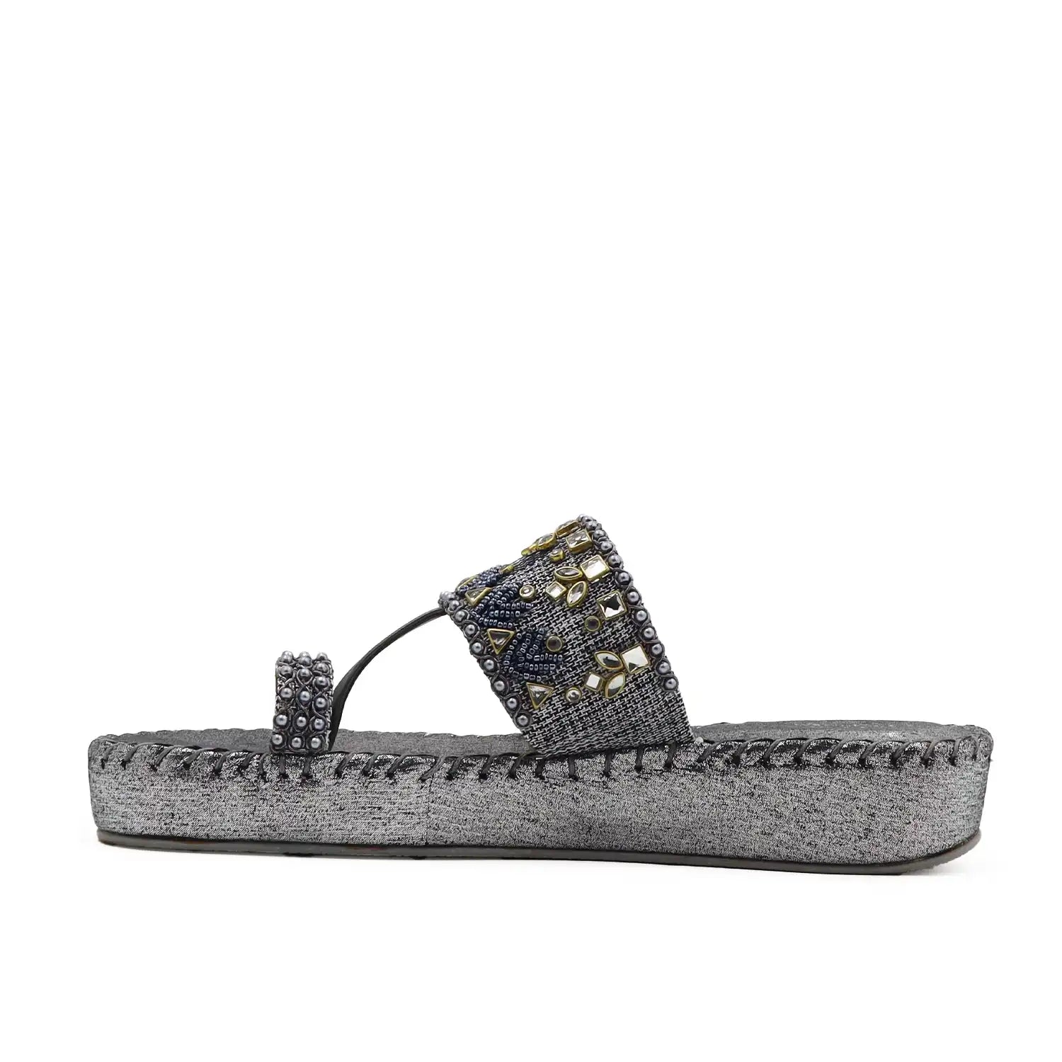 Oyoqchi women's grey ethnic wear platform sandals, side view