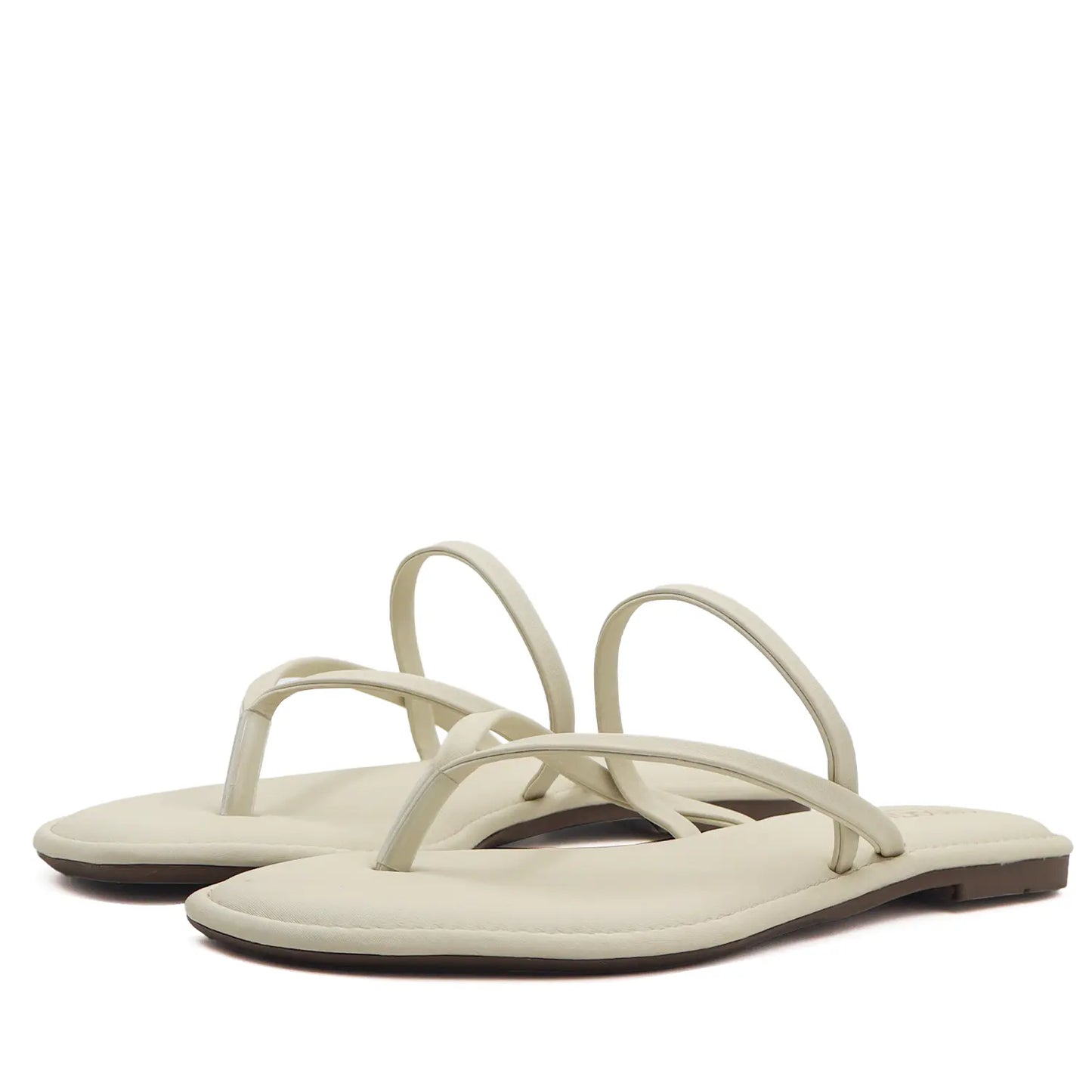 Oyoqchi women's beige flat sandals, angled pair view