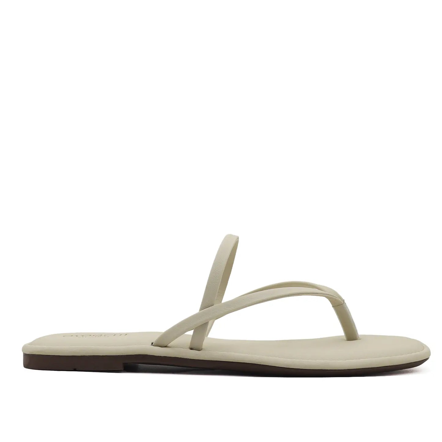 Oyoqchi women's beige flat sandals, side profile view