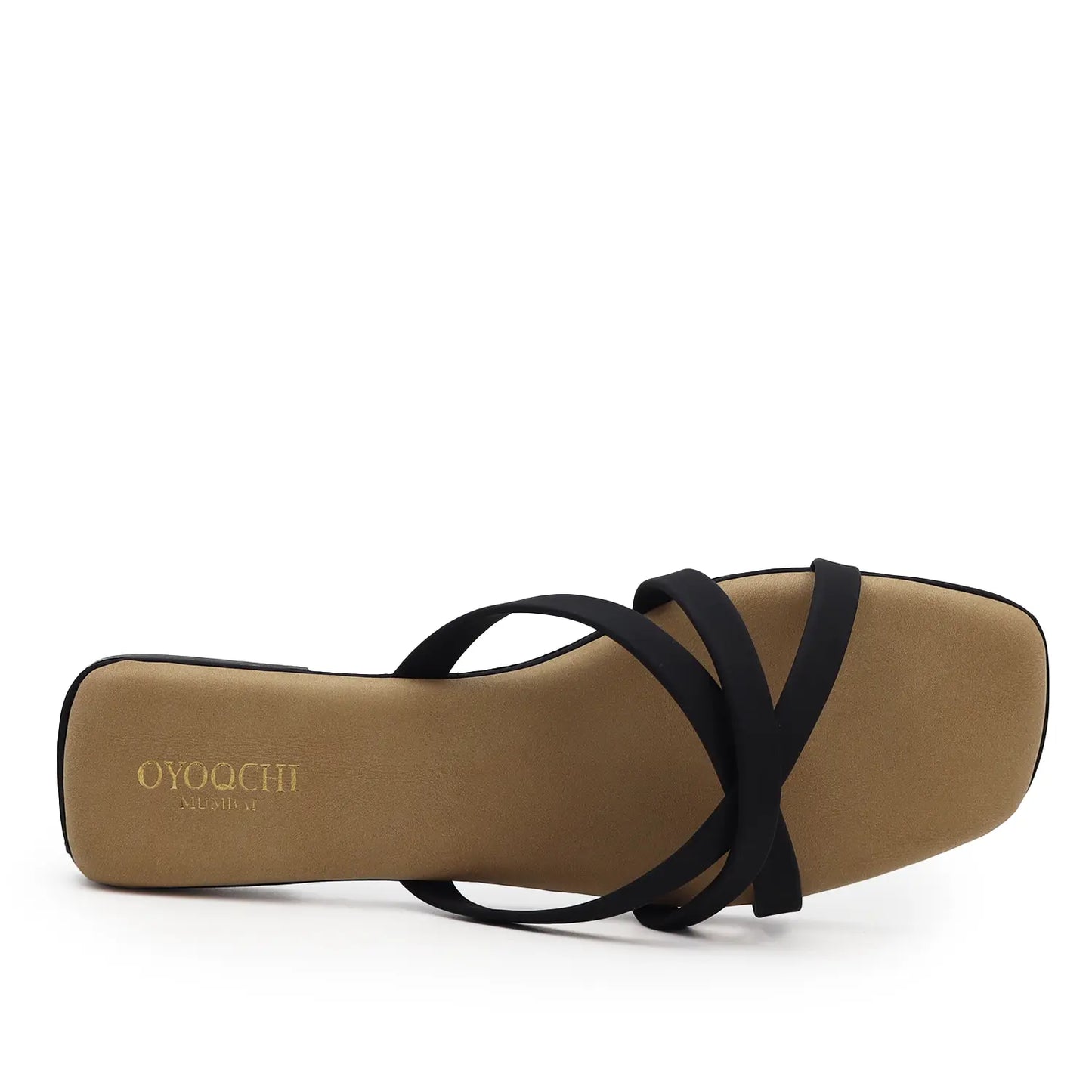 Top view of women's black flat sandal