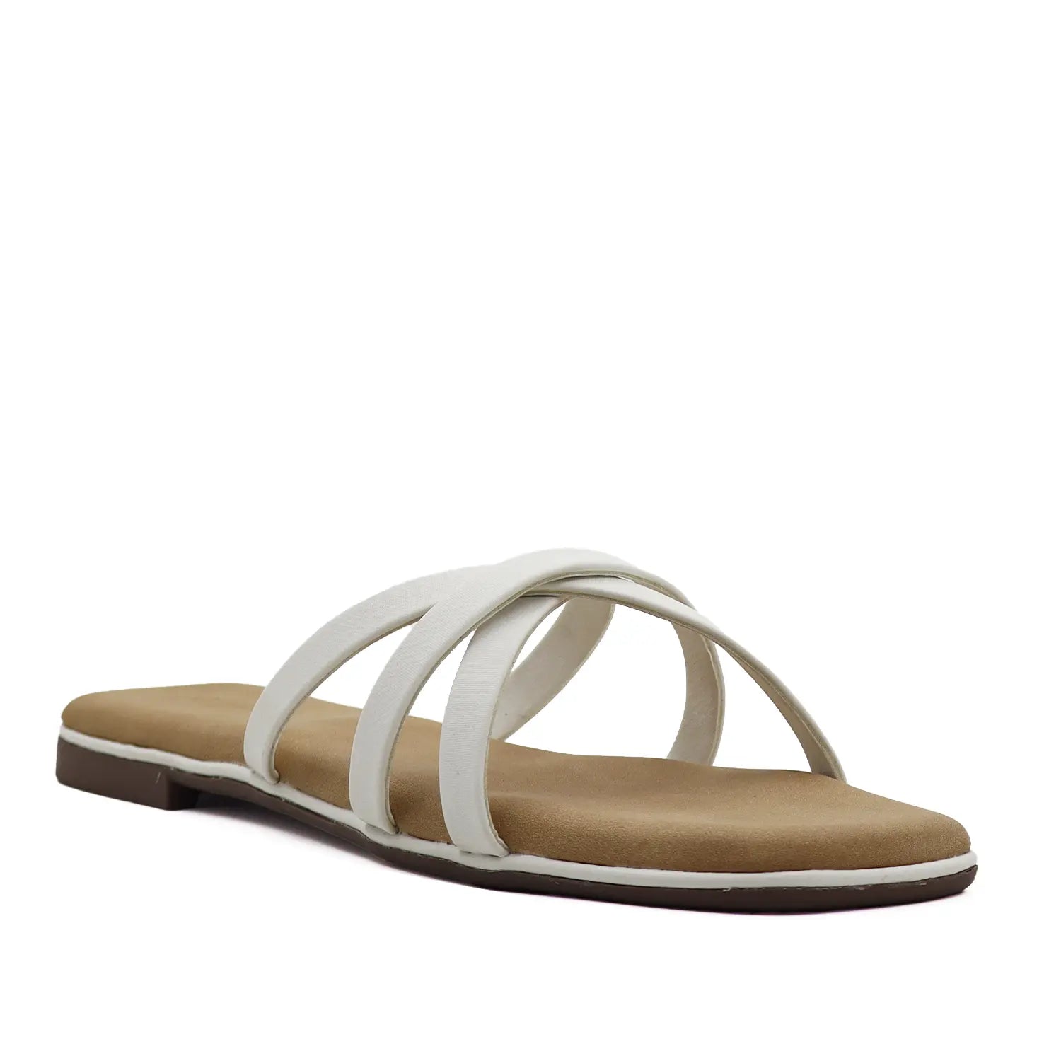 Women's  white flat strappy sandals, side view