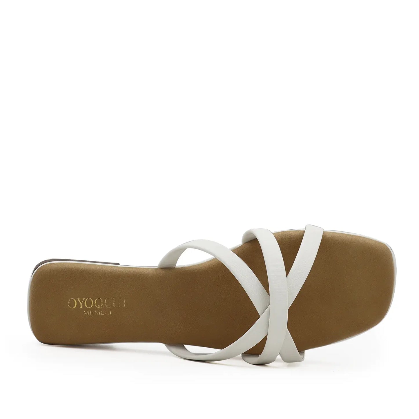 Top view of oyoqchi's white flat strappy sandals for women.