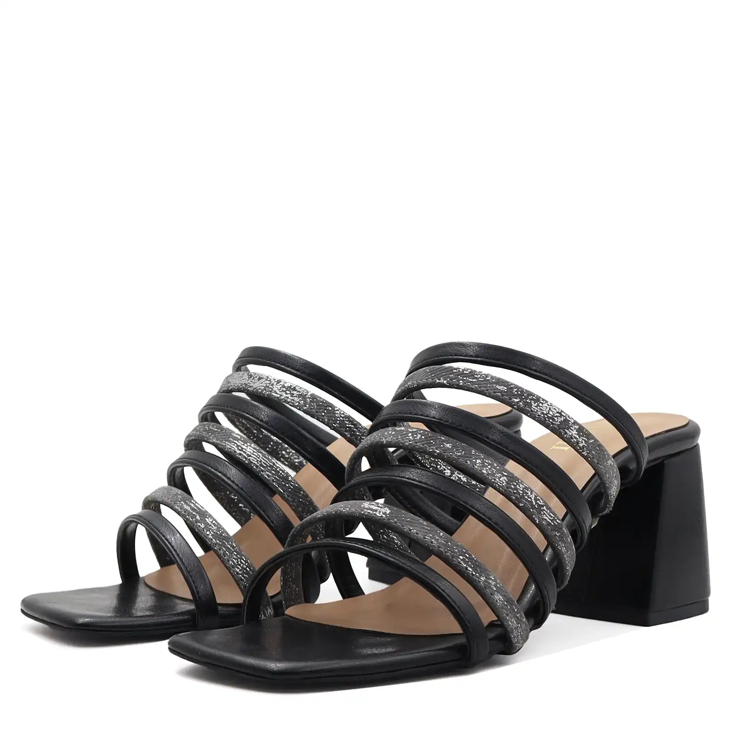 Black block heel sandals for women pair view
