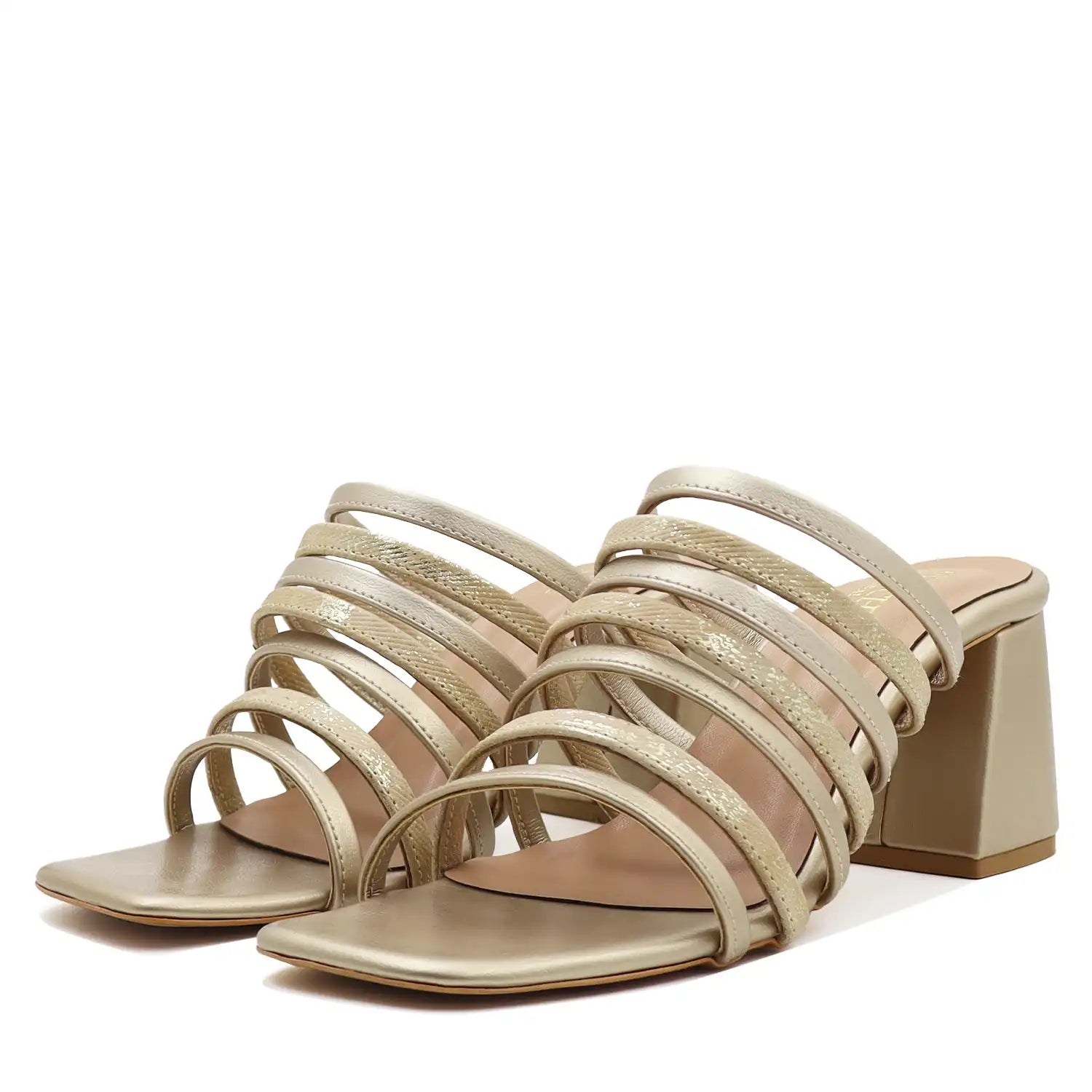 Beige block heel sandals for women pair view