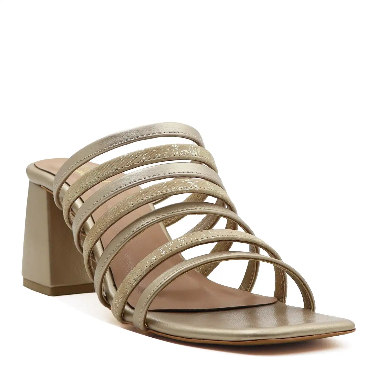 Beige strappy block heel sandals for women side view