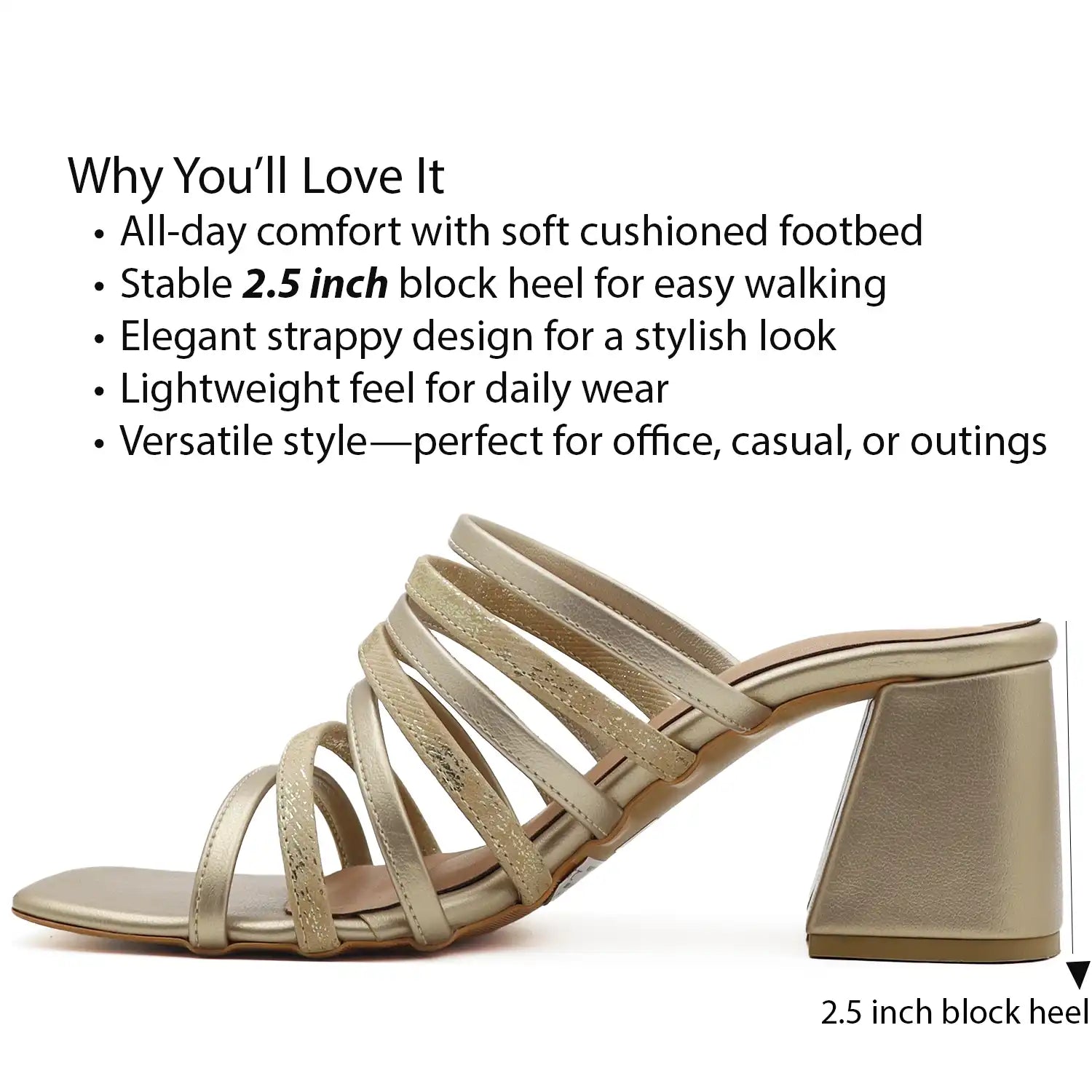 Beige strappy block heel sandals for women product detail view