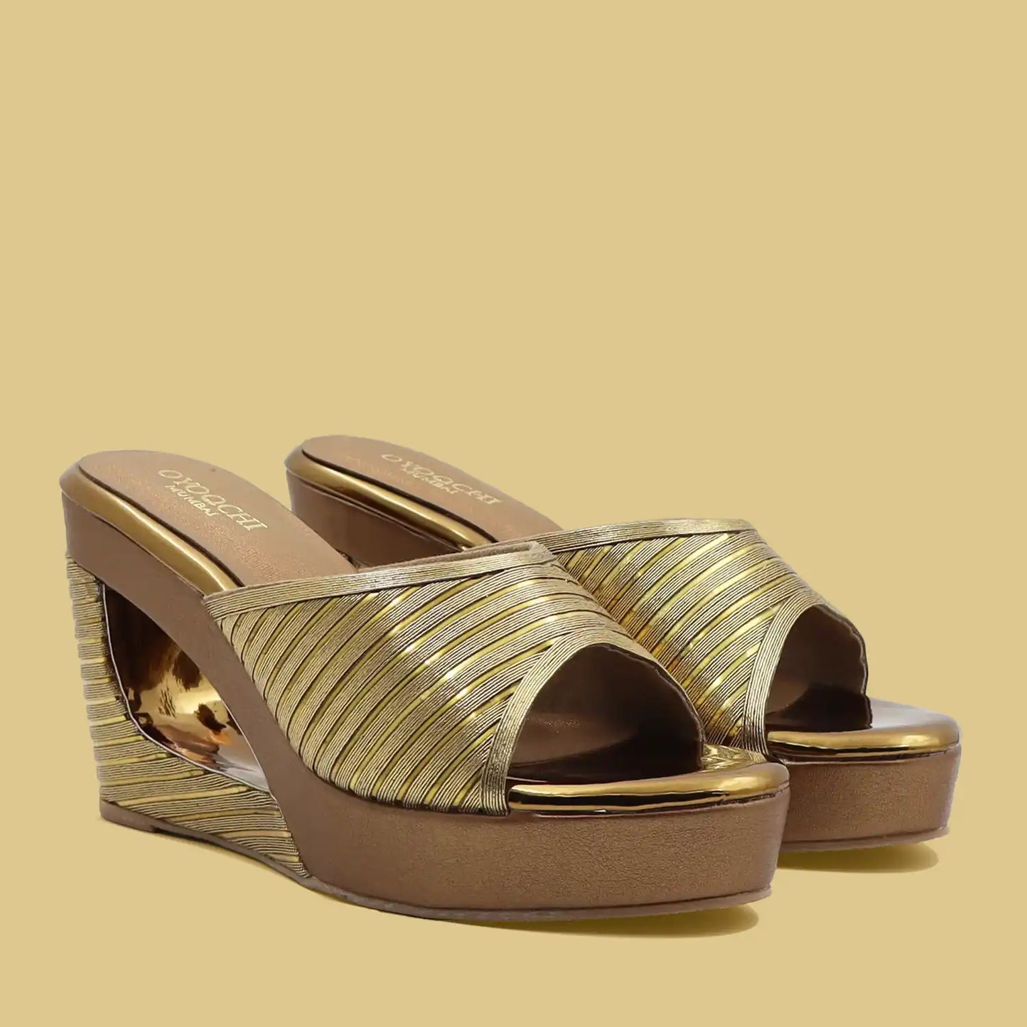 Front view of antique wedge heel sandals for women