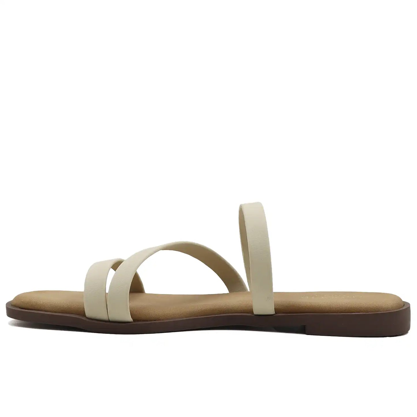 Beige multi strap flat sandals for women side view