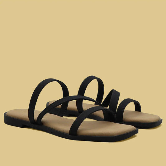 Black multi strap flat sandals for women pair view