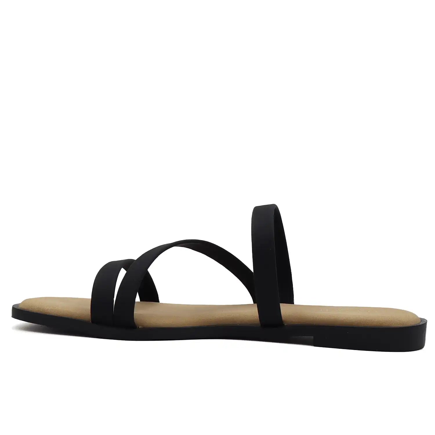 Black multi strap flat sandals for women side view