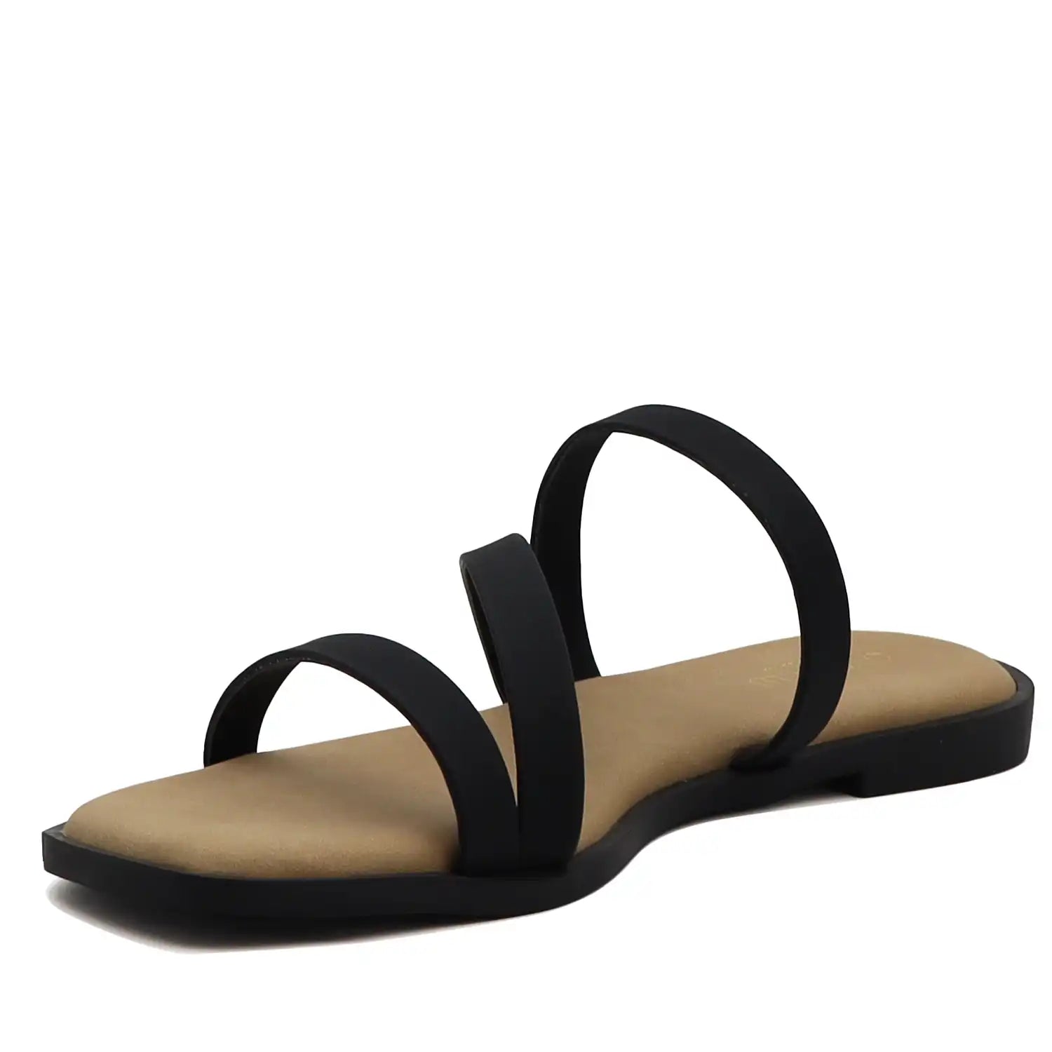 Black multi strap flat sandals for women angled view