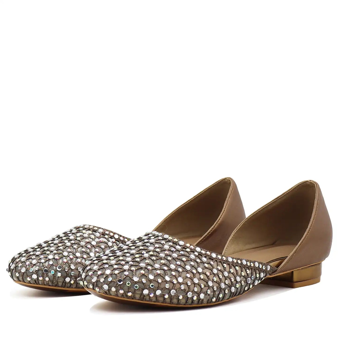 Pair of women’s antique embellished jutti flats with silver sequin detailing angled view