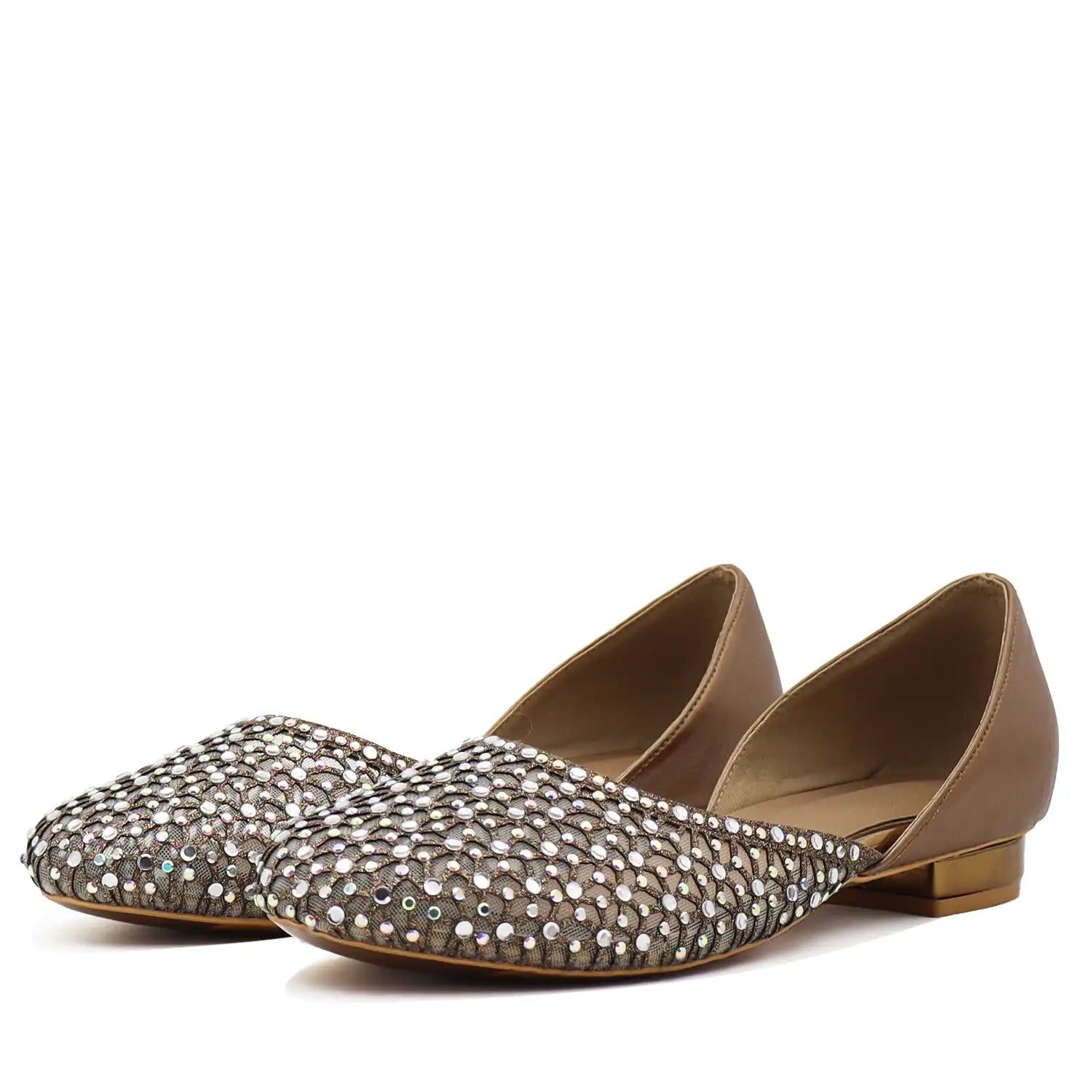 Pair of women’s antique embellished jutti flats with silver sequin detailing angled view