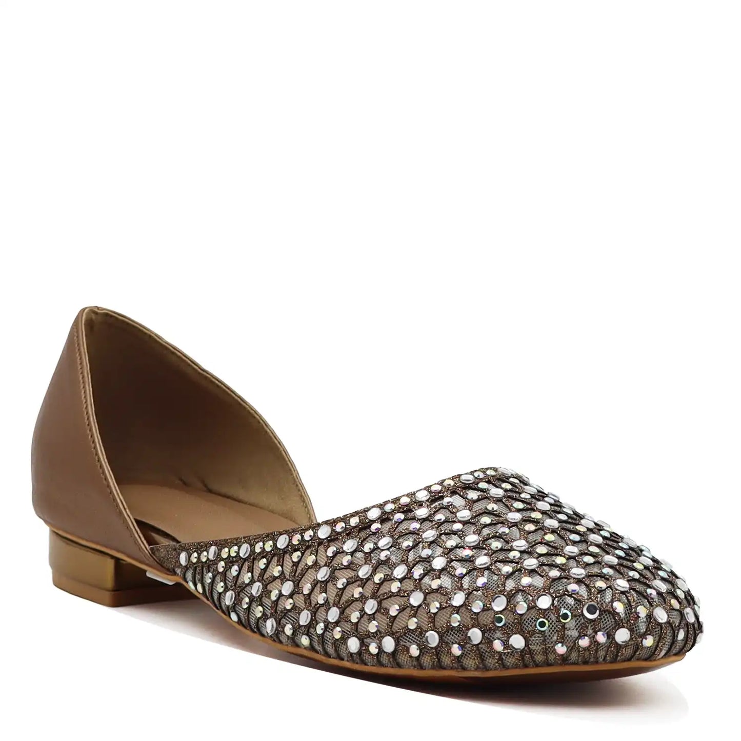 Angled view of women’s antique embellished jutti flats with sequin detailing