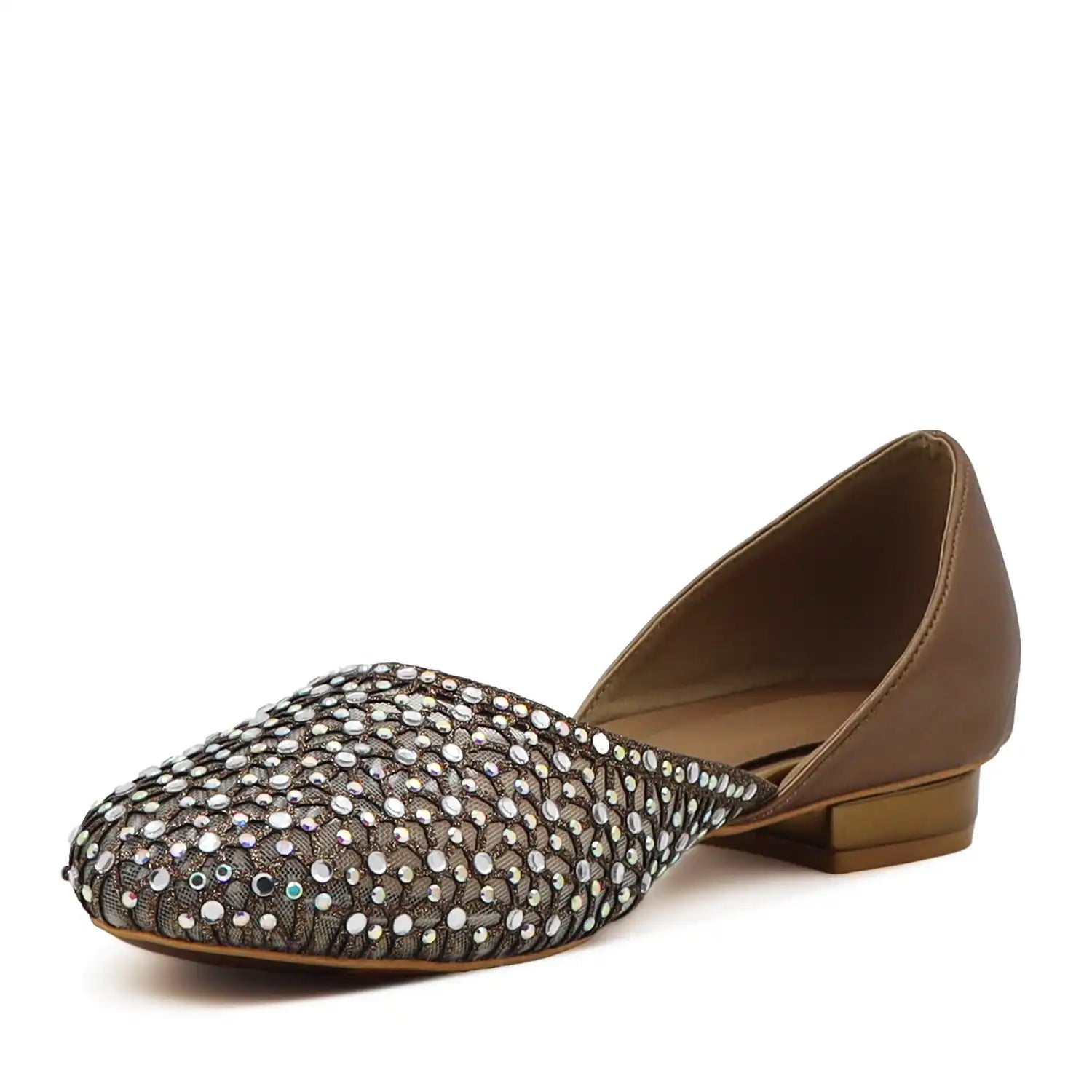 Side view of women’s antique embellished jutti flats with sequin detailing
