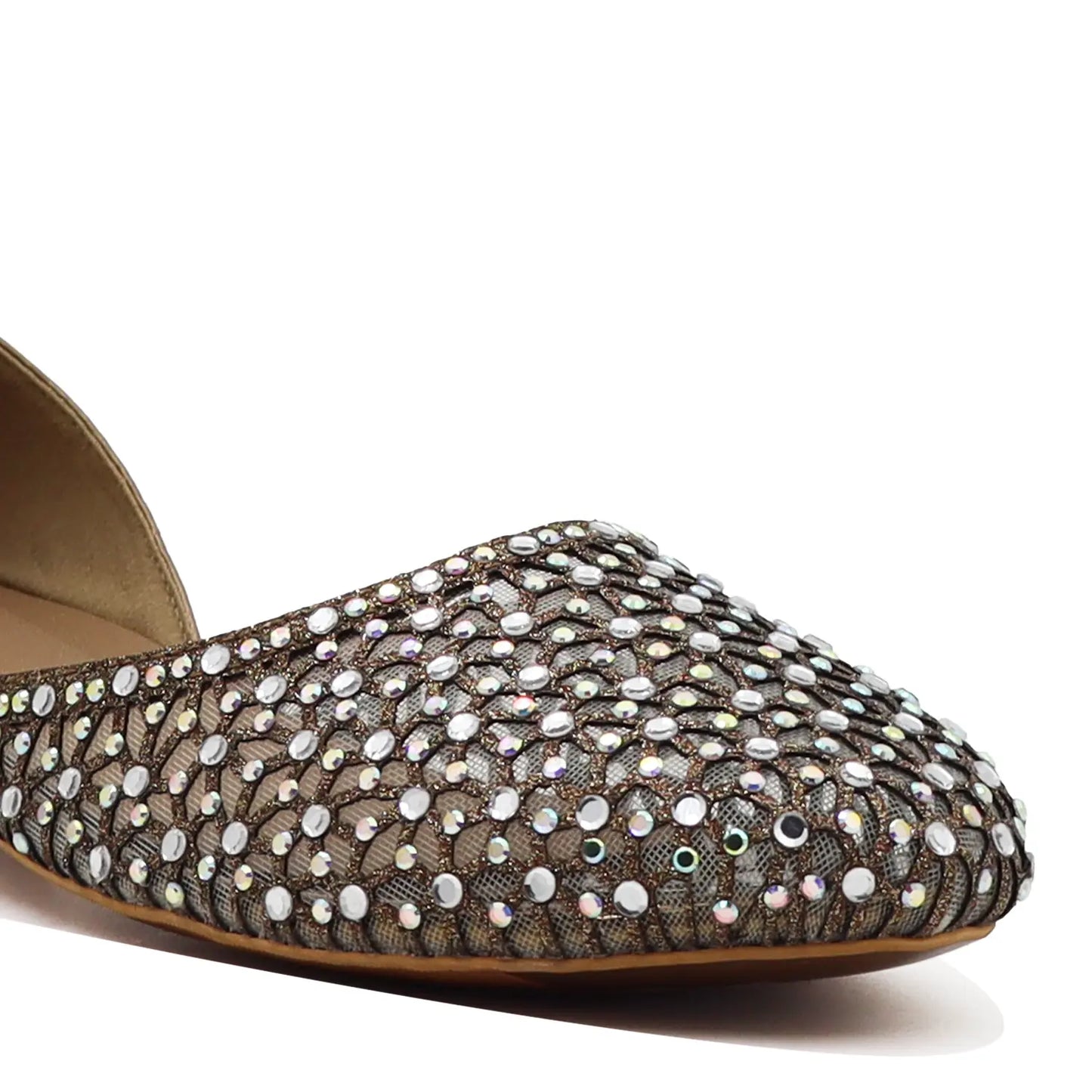 Close-up of women’s antique embellished jutti with sequin detailing