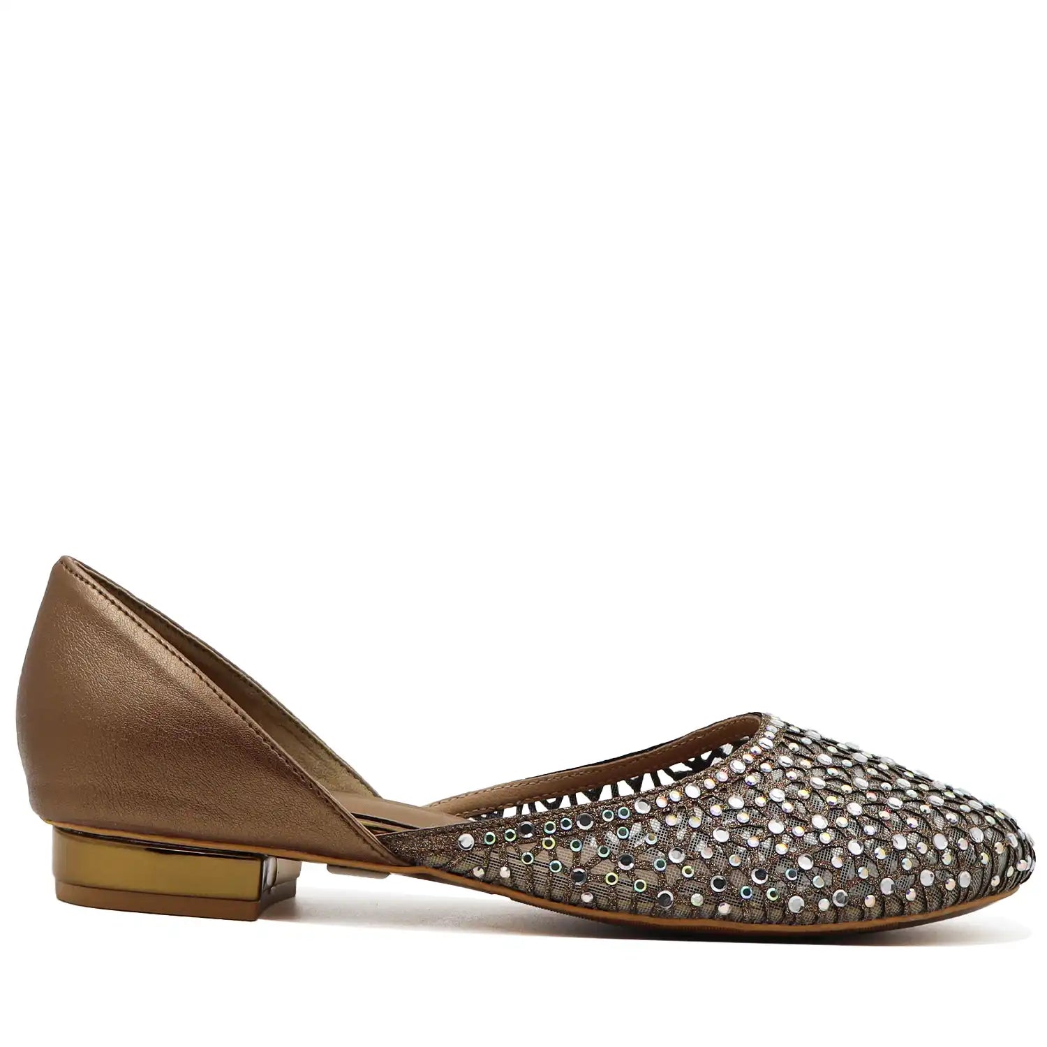 Side view of women’s antique embellished jutti flats with sequin detailing