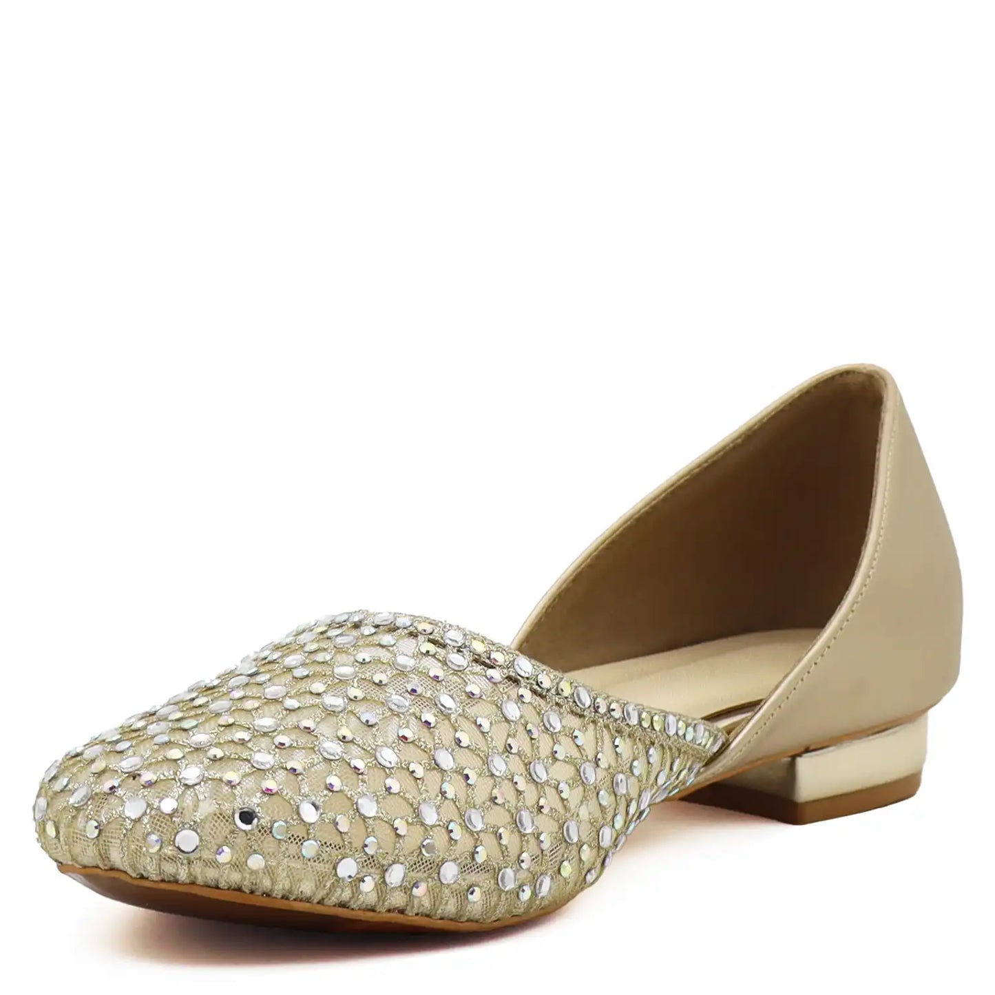 Side view of women’s gold embellished jutti flats with sequin detailing