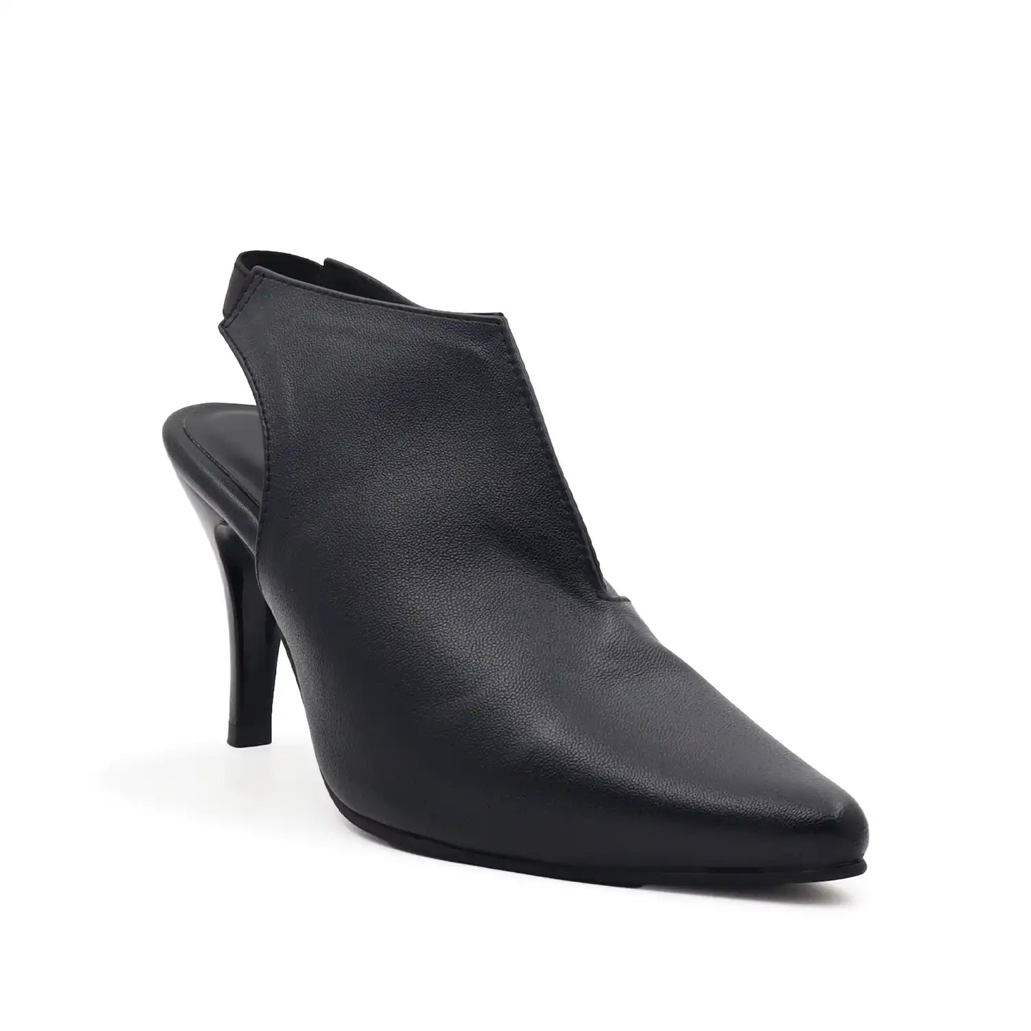 Oyoqchi women's black sling back pointed heel sling back, angled view 