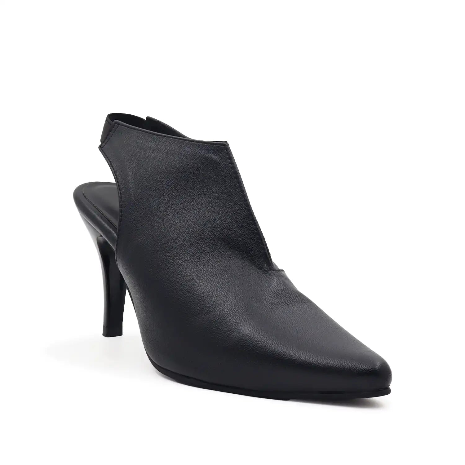 Oyoqchi women's black sling back pointed heel sling back, angled view 