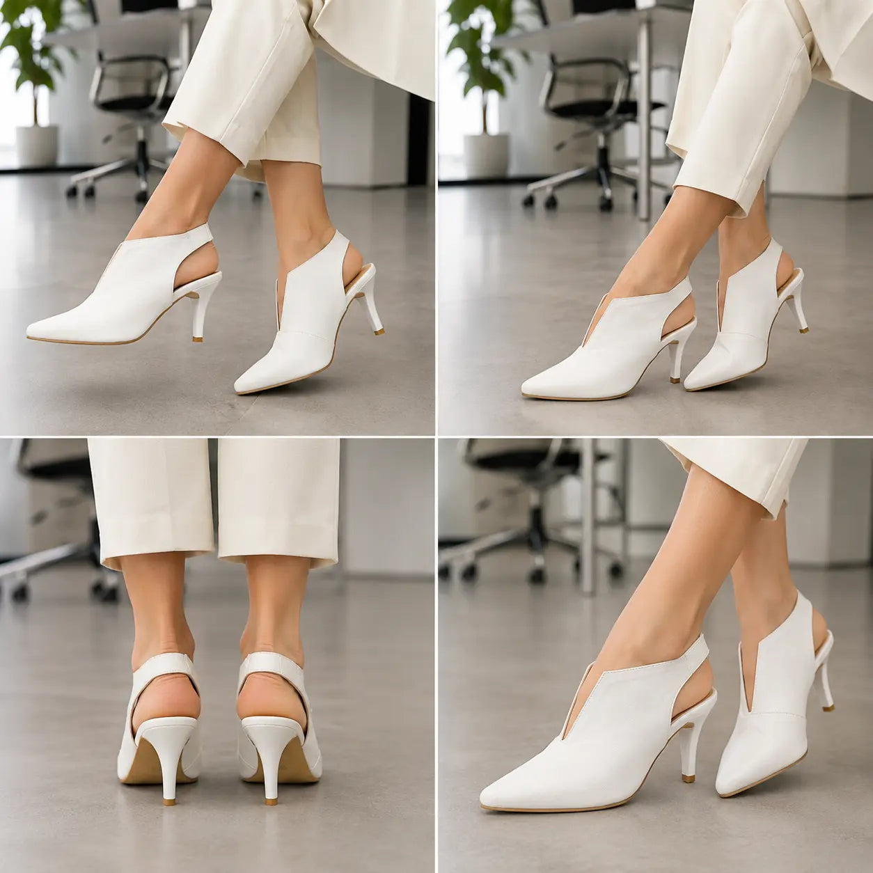 Oyoqchi women's white sling back pointed heel pump,  life style view