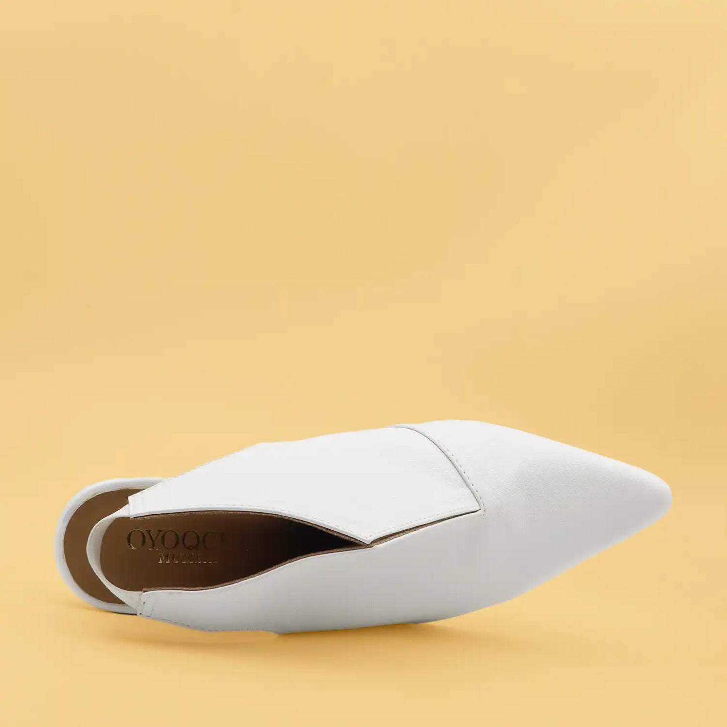 Oyoqchi women's white sling back pointed heel sandal, top view